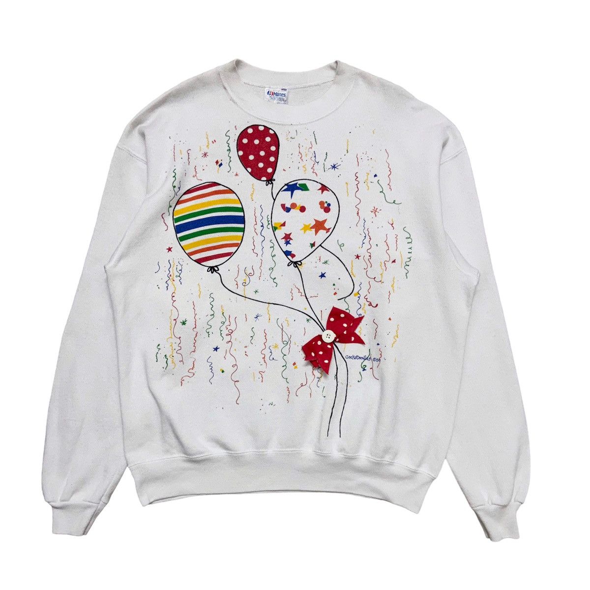 image of Gangster Doodles x Hanes Vintage 90’ Cocka Doodles Crewneck Sweatshirt in White, Men's (Size XL)