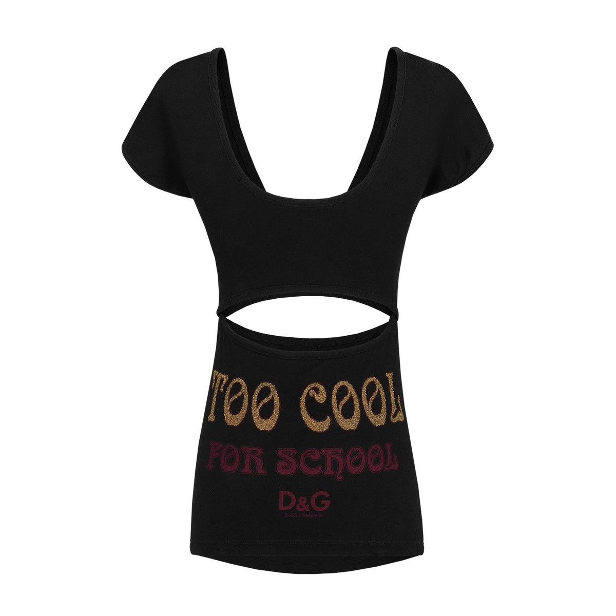 image of Dolce Gabbana D&g Early 2000 «Too Cool For School» T-Shirt With A Cut-Out in Black, Women's (Size M