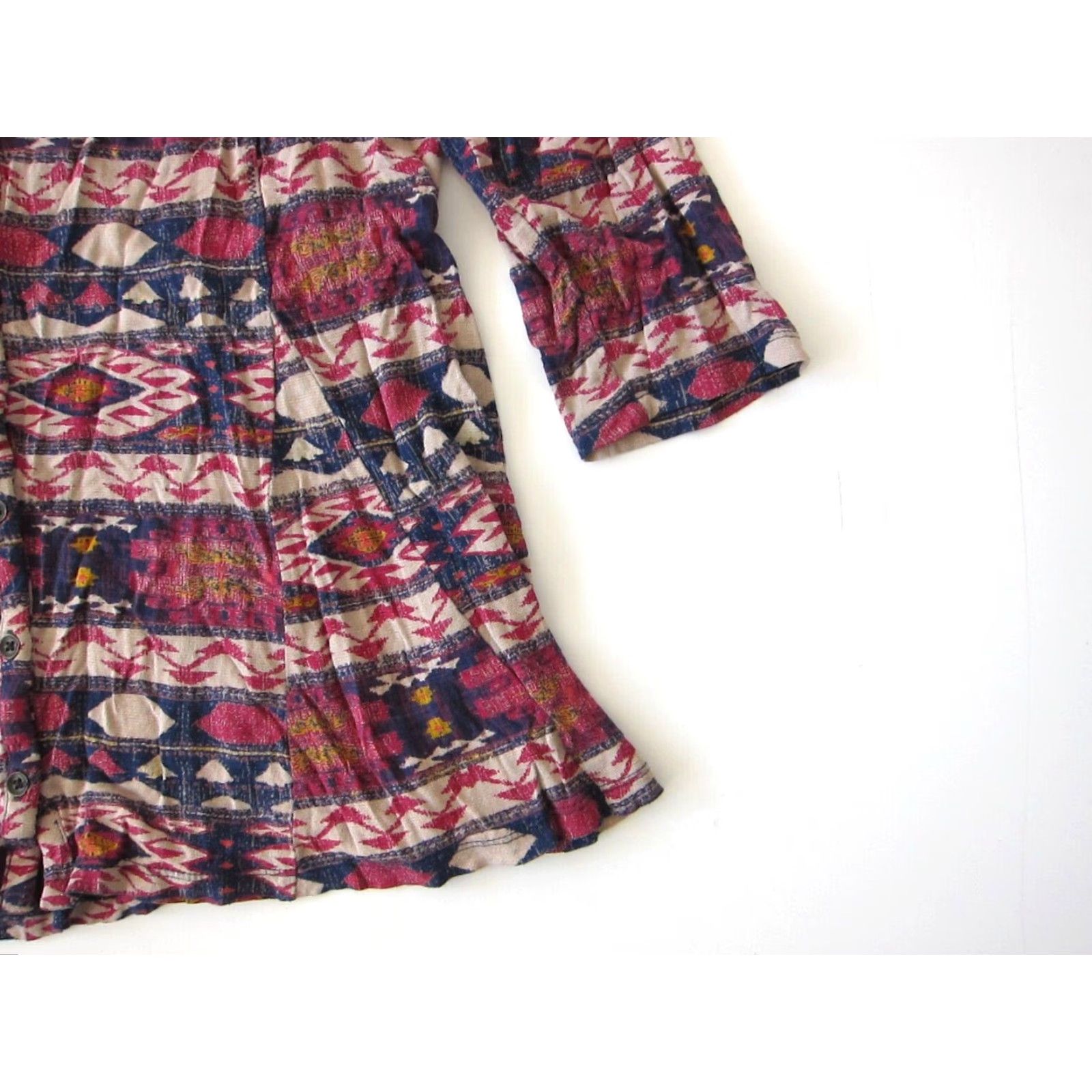 Lucky Brand VINTAGE Lucky Brand Blouse Shirt M Pink Blue Yellow 100% Rayon Button Down 3/4 Sleeve Tunic Batik Peasant Womens Size M / US 6-8 / IT 42-44 - 6 Thumbnail