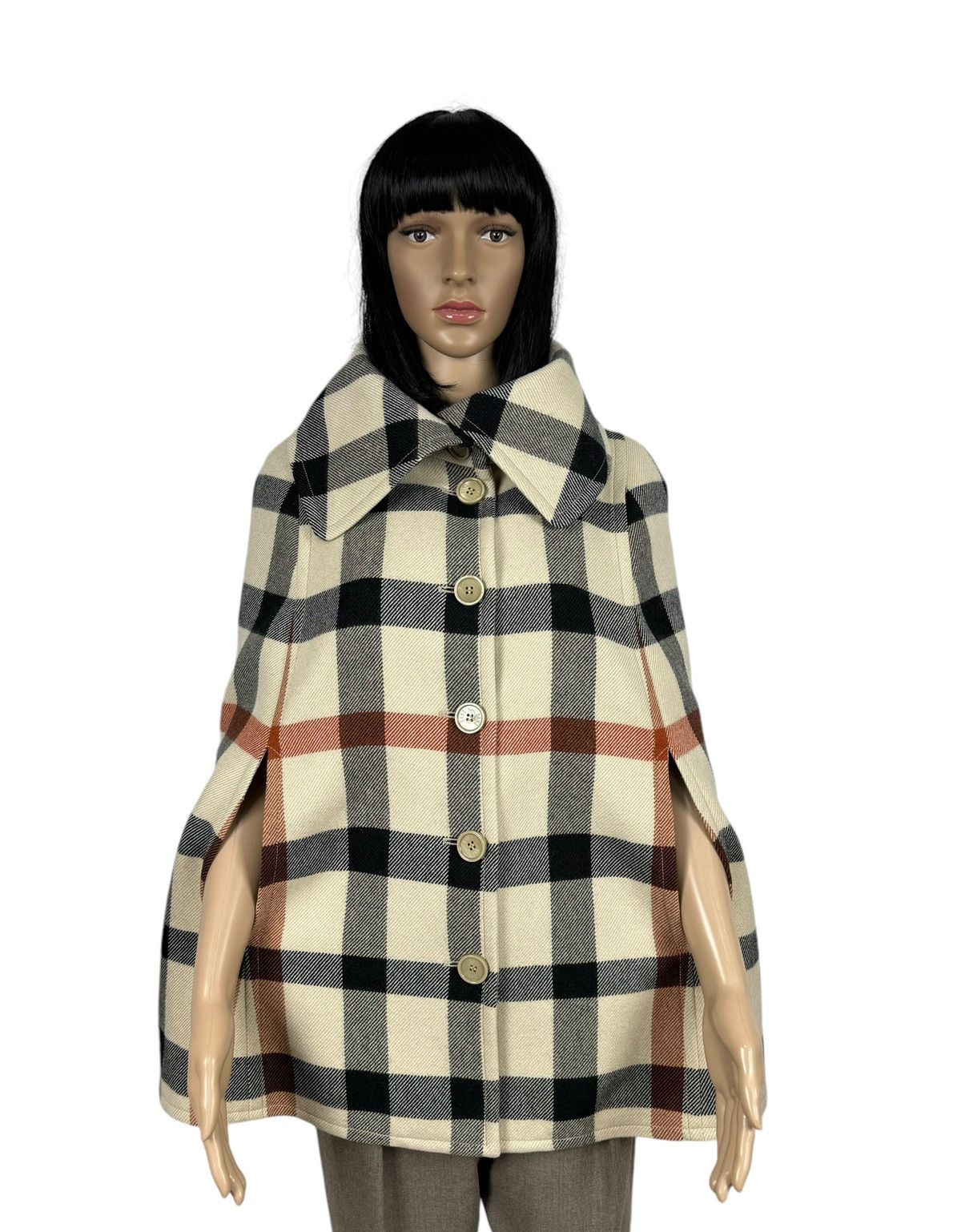 Daks London Plaid Wool-Cotton Cape Coat size UK10 IT42