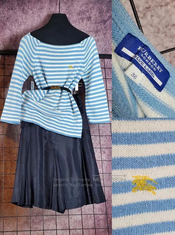 Burberry Burberry Light Blue Striped Cotton Knit Top. Size S / US 4 / IT 40 - 1 Thumbnail