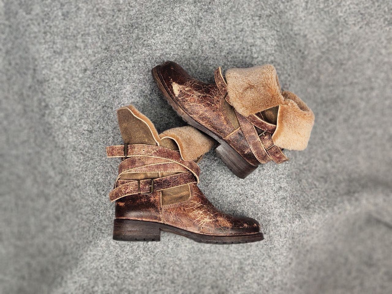 Sendra Sendra handmade design Ankle Brown Leather Womens fur boots Size US 7 / IT 37 - 2 Thumbnail