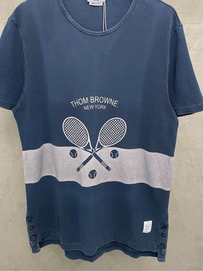 Thom Browne Thom browne Washed blue gray striped tennis print short-sle Size US S / EU 44-46 / 1 - 4 Thumbnail