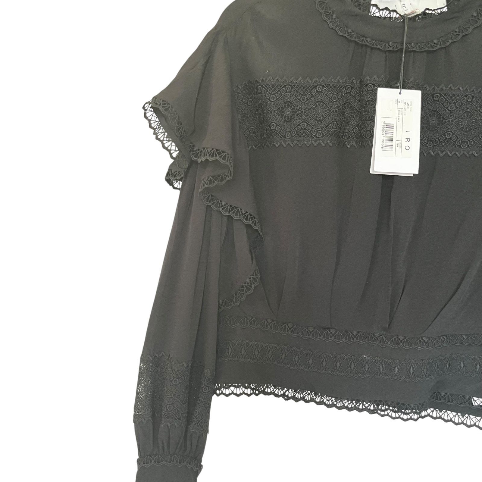 Iro IRO Claw Guipure Lace Trimmed Ruffled Crepe Black Blouse Size S / US 4 / IT 40 - 4 Thumbnail