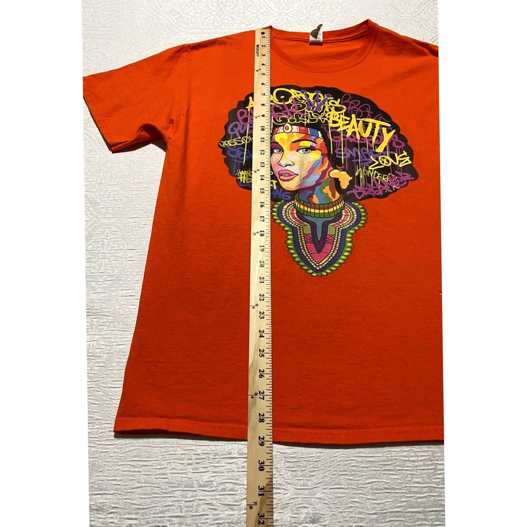 Fruit Of The Loom Fruit of the Loom Orange Afrocentric Black Beauty Graphic T-Shirt Large Cotton Size US L / EU 52-54 / 3 - 4 Thumbnail