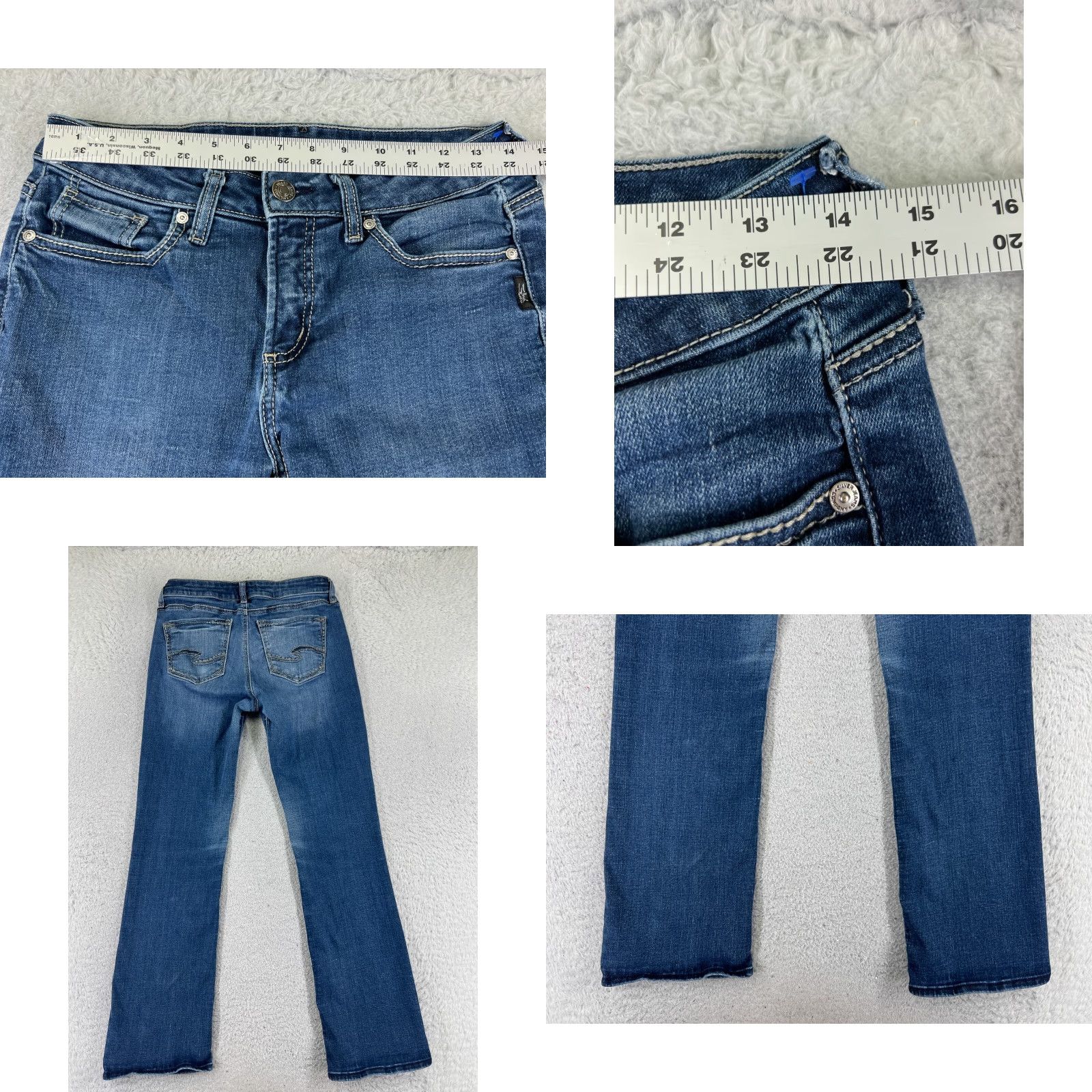 Silver Jeans Co. Silver Jeans Suki Womens Jeans Bootcut 30 Blue Denim Embroidered Mid 28 Inseam 30 - Regular Waist Distressed Pockets Size 30" / US 8 / IT 44 - 9 Thumbnail
