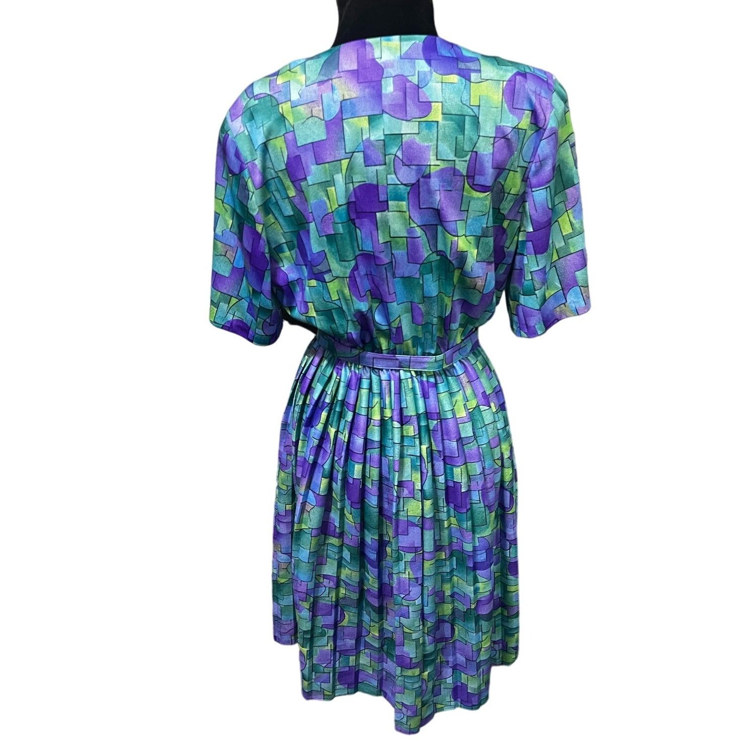 Vintage Vintage Anthony Richards Blue Green Geometric Dress Large 14 Size L / US 10 / IT 46 - 2 Thumbnail