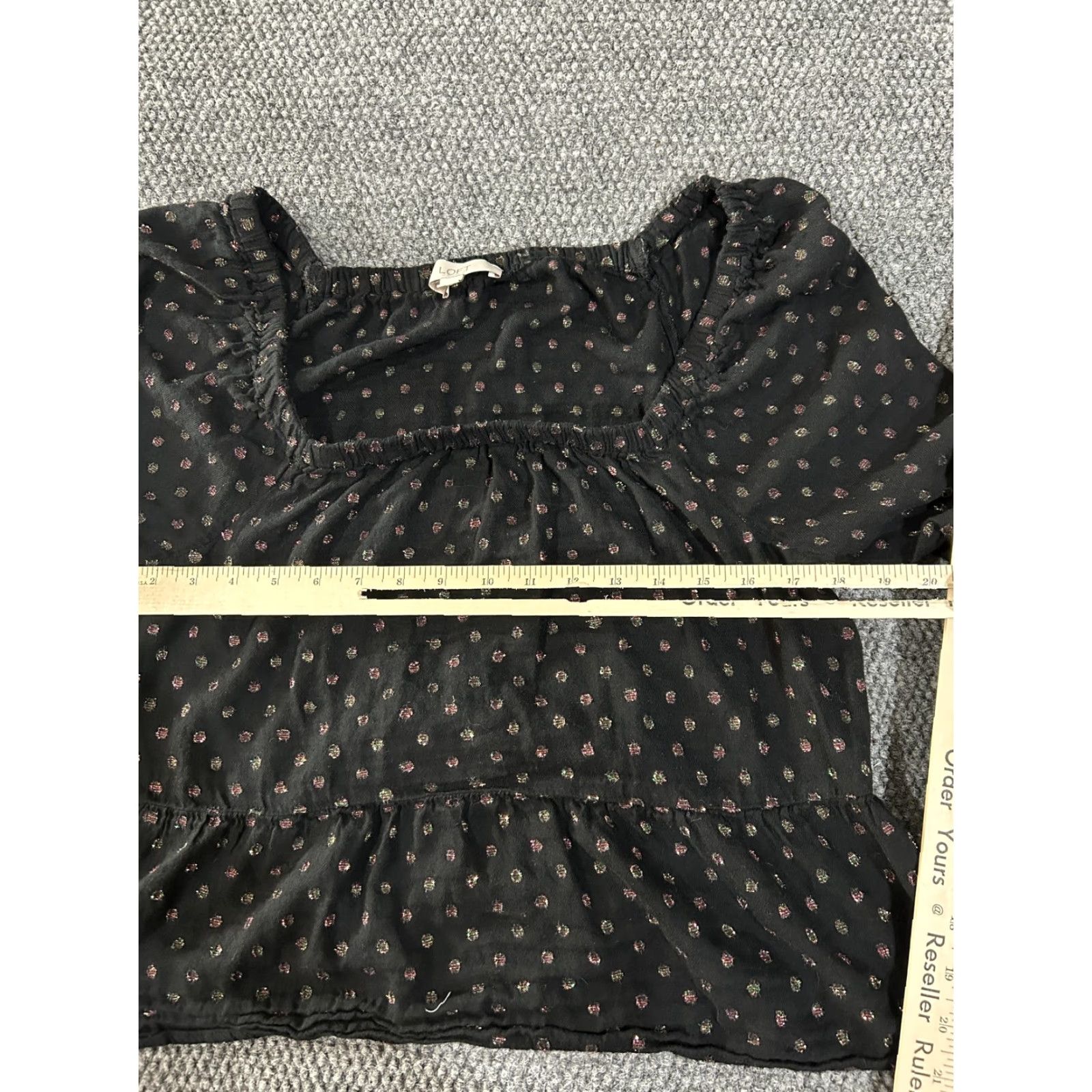 Loft LOFT Blouse Boho Womens Medium Black Metallic Dot Peplum Long Sleeve Shirt Size M / US 6-8 / IT 42-44 - 5 Thumbnail