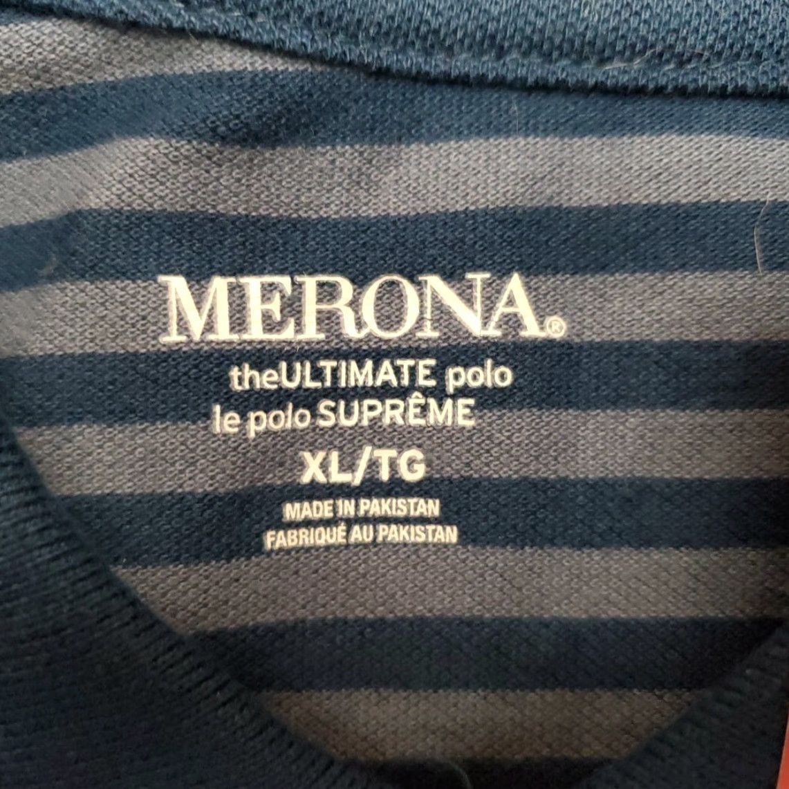 Merona Merona Shirt Men XL Blue Striped Polo Short Sleeve 100% Cotton Classic Casual Golf Walking Mens Size US XL / EU 56 / 4 - 3 Thumbnail