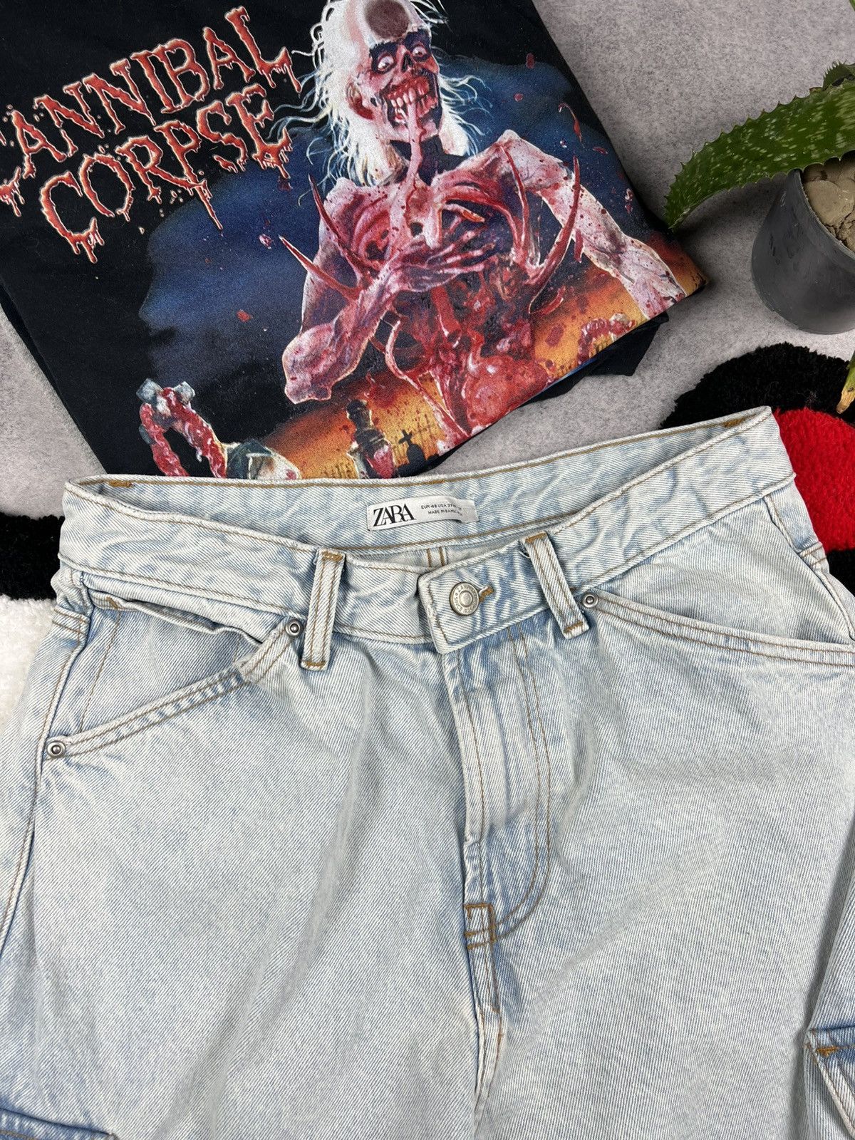 If Six Was Nine Y2K Cargo Baggy Multi Pocket Oversized Trashed Mudwash Jeans Size US 31 - 6 Thumbnail
