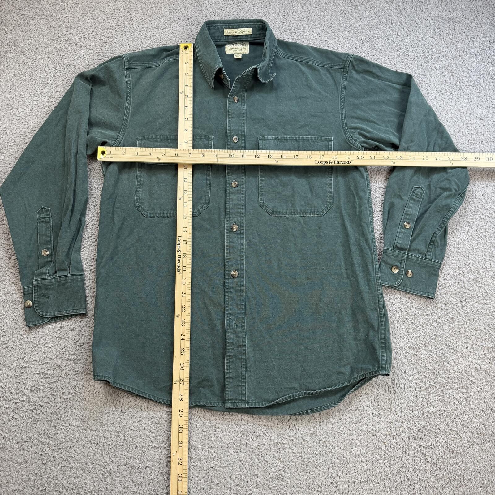 Cabelas Vintage Cabelas Stonewash Canvas Work Shirt Green Button Up Size US S / EU 44-46 / 1 - 3 Thumbnail
