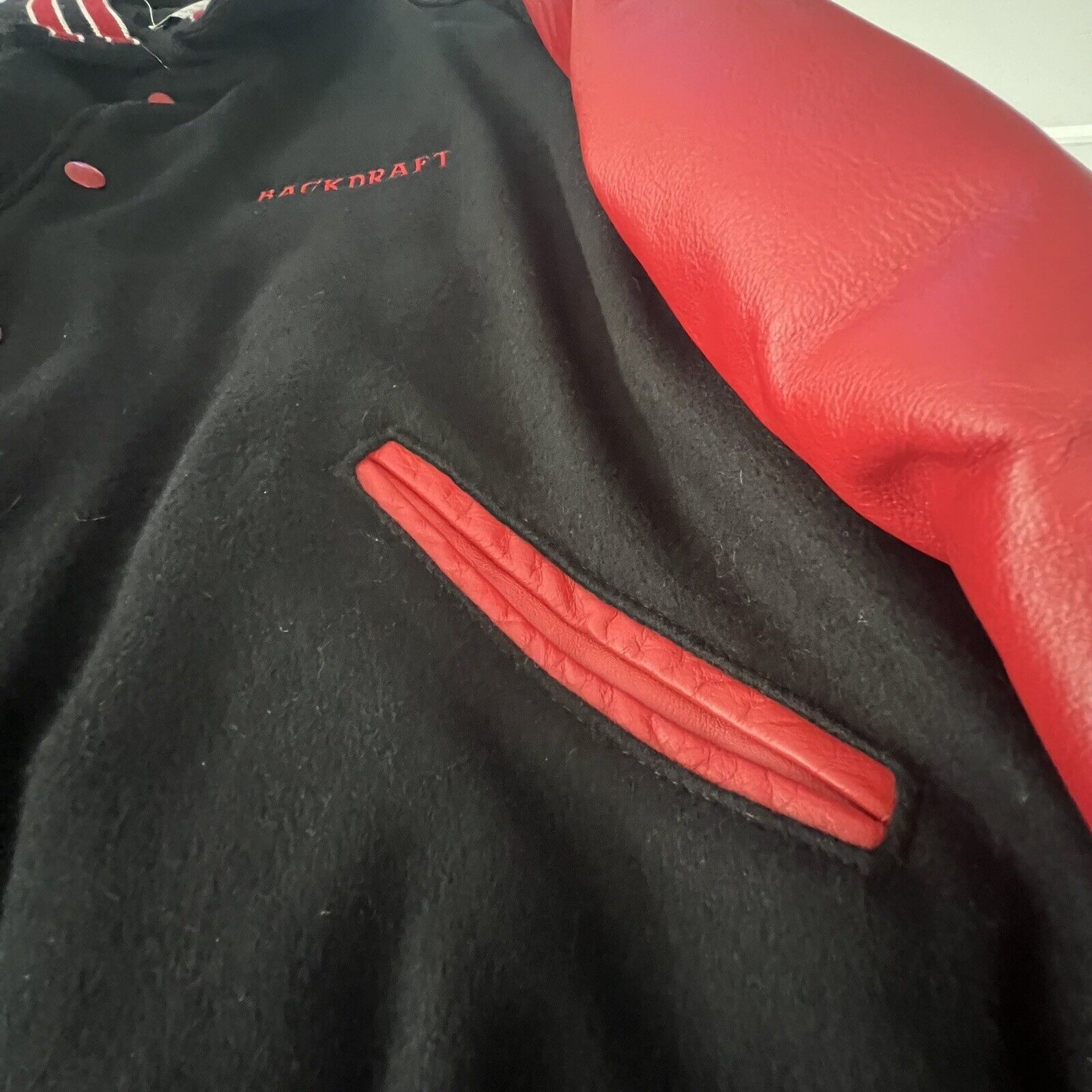 Delong Vintage bomber Jacket DeLong Wool 52 90s Backdraft Black Red Size US XXL / EU 58 / 5 - 9 Thumbnail