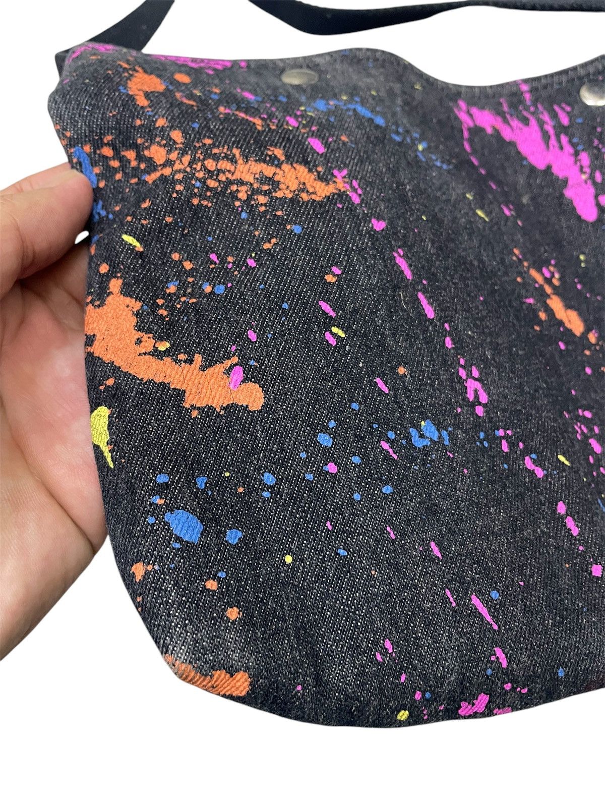 RAGEBLUE RAGEBLUE Harajuku Paint-Splatter Denim Shoulder Bag Size ONE SIZE - 8 Thumbnail