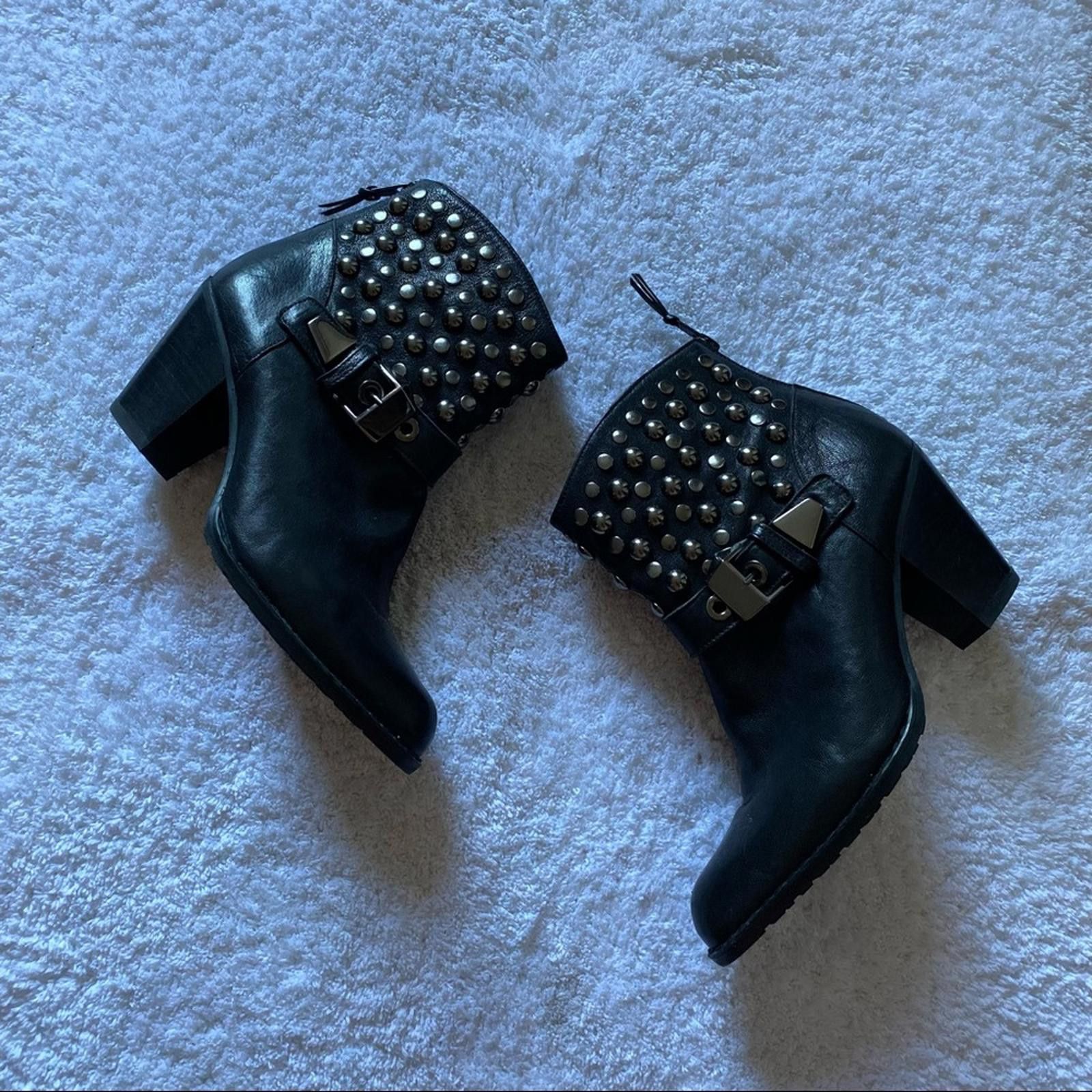 Stuart Weitzman Stuart Weitzman NWOB Black Leather Studded Moto Style Bootie Size US 6.5 / IT 36.5 - 2 Thumbnail