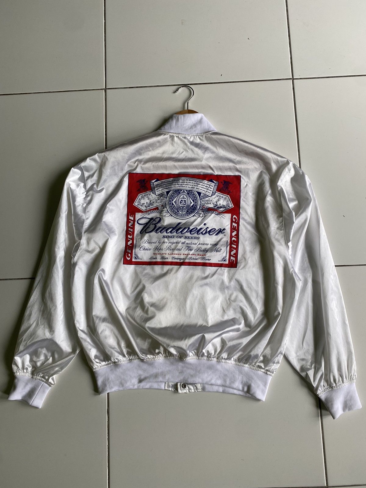 Budweiser King of beers Spell out Sating Bomber White Jacket