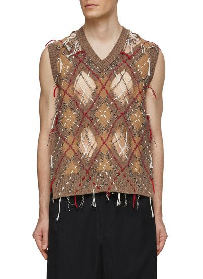 Maison Margiela o1y0325 V-neck Sleeveless Sweater in Khaki Size US M / EU 48-50 / 2 - 2 Thumbnail