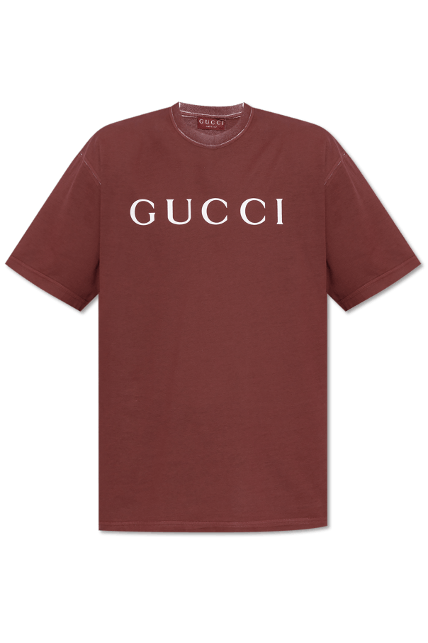 Gucci o1mt1gz0226 Cotton Jersey T-Shirt With Print in Burgundy Size US M / EU 48-50 / 2 - 1 Thumbnail