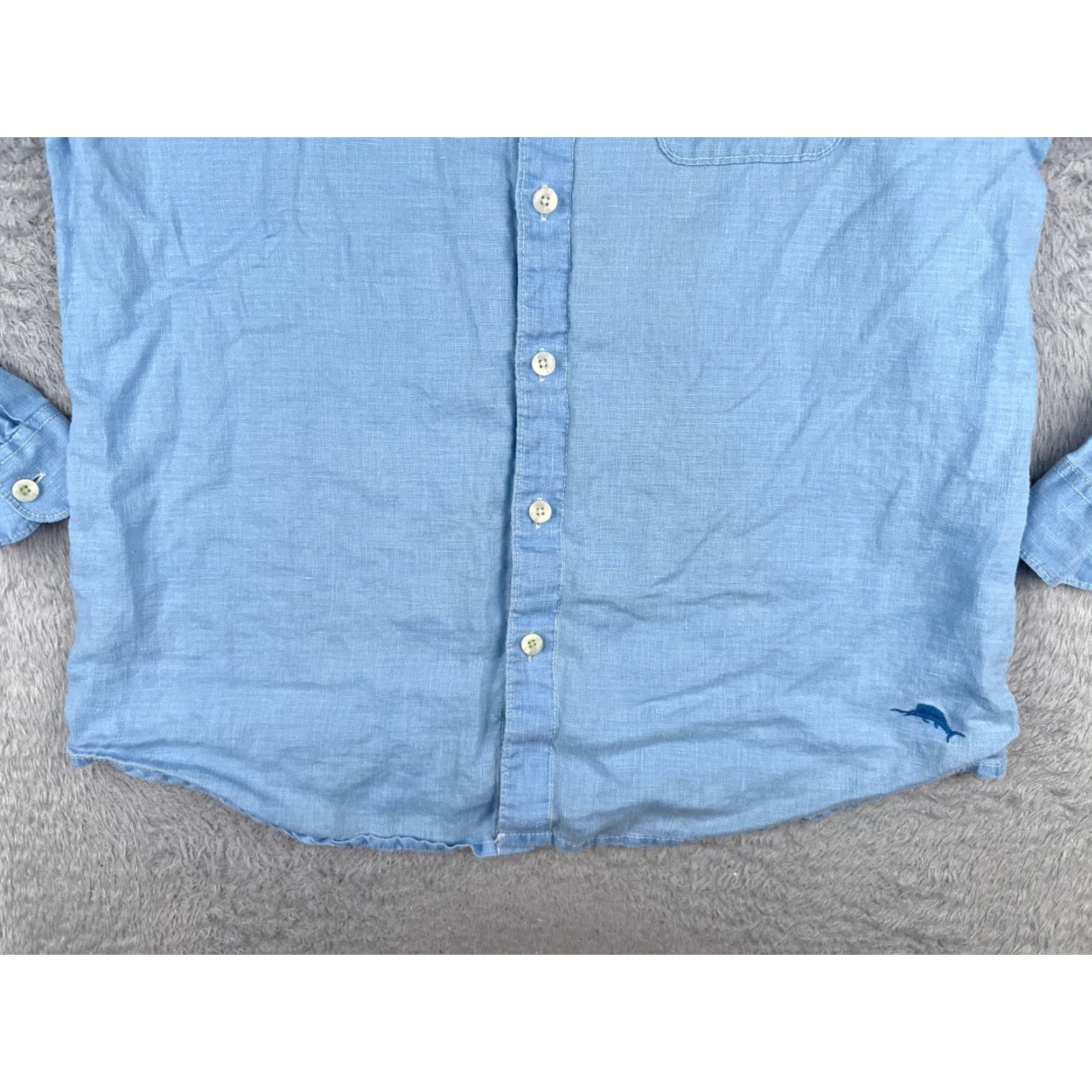 Tommy Bahama Tommy Bahama Shirt Men Large Blue 100% Linen Long Sleeve Pocket Button-Up Casual Resort Aloha Beach 40 in Chest Mens Regular L Blue Pocket Linen Shirt Size US L / EU 52-54 / 3 - 5 Thumbnail