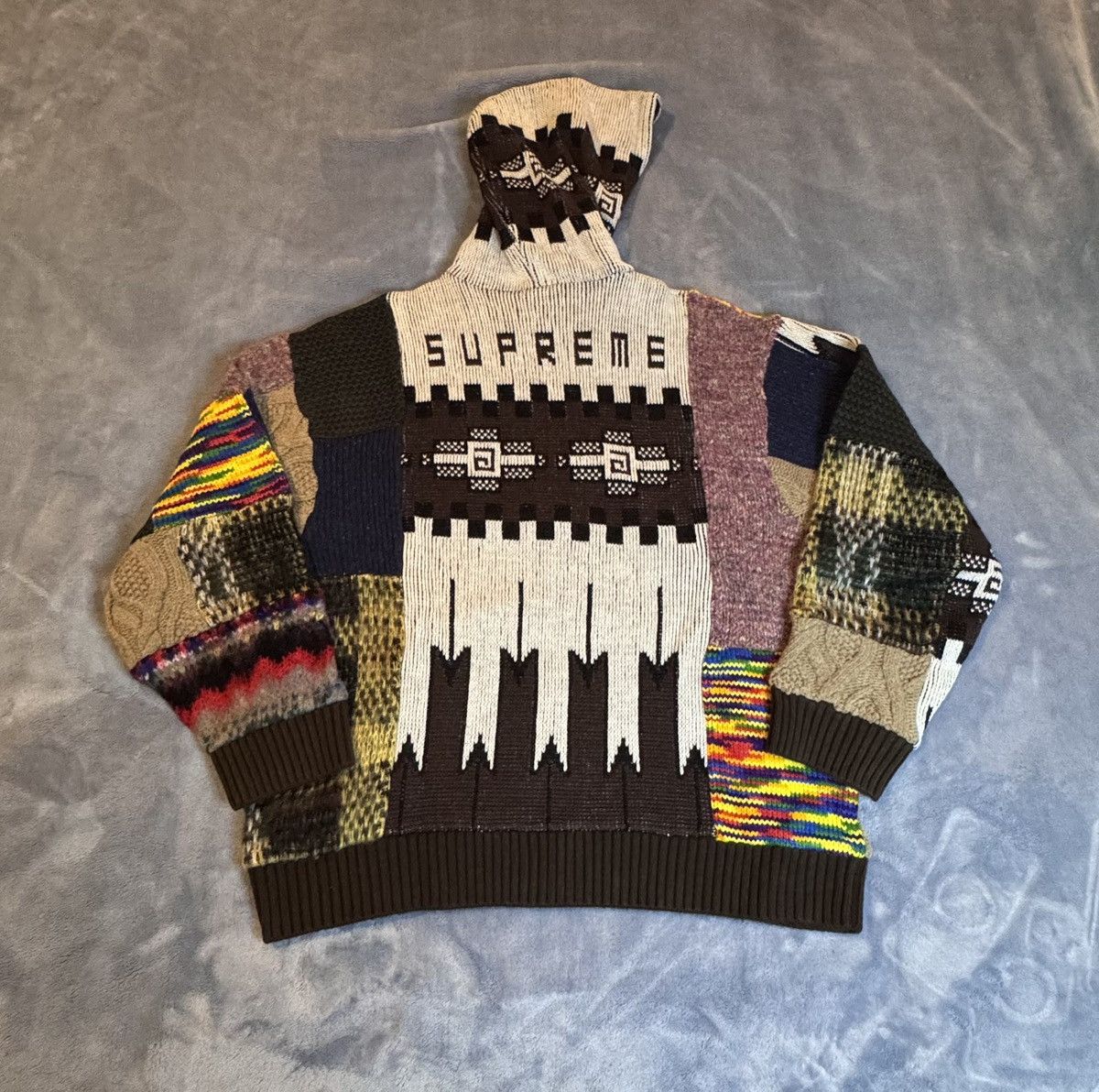 Supreme Supreme Patchwork Zip Up Hooded Sweater Brown Size US XXL / EU 58 / 5 - 9 Thumbnail