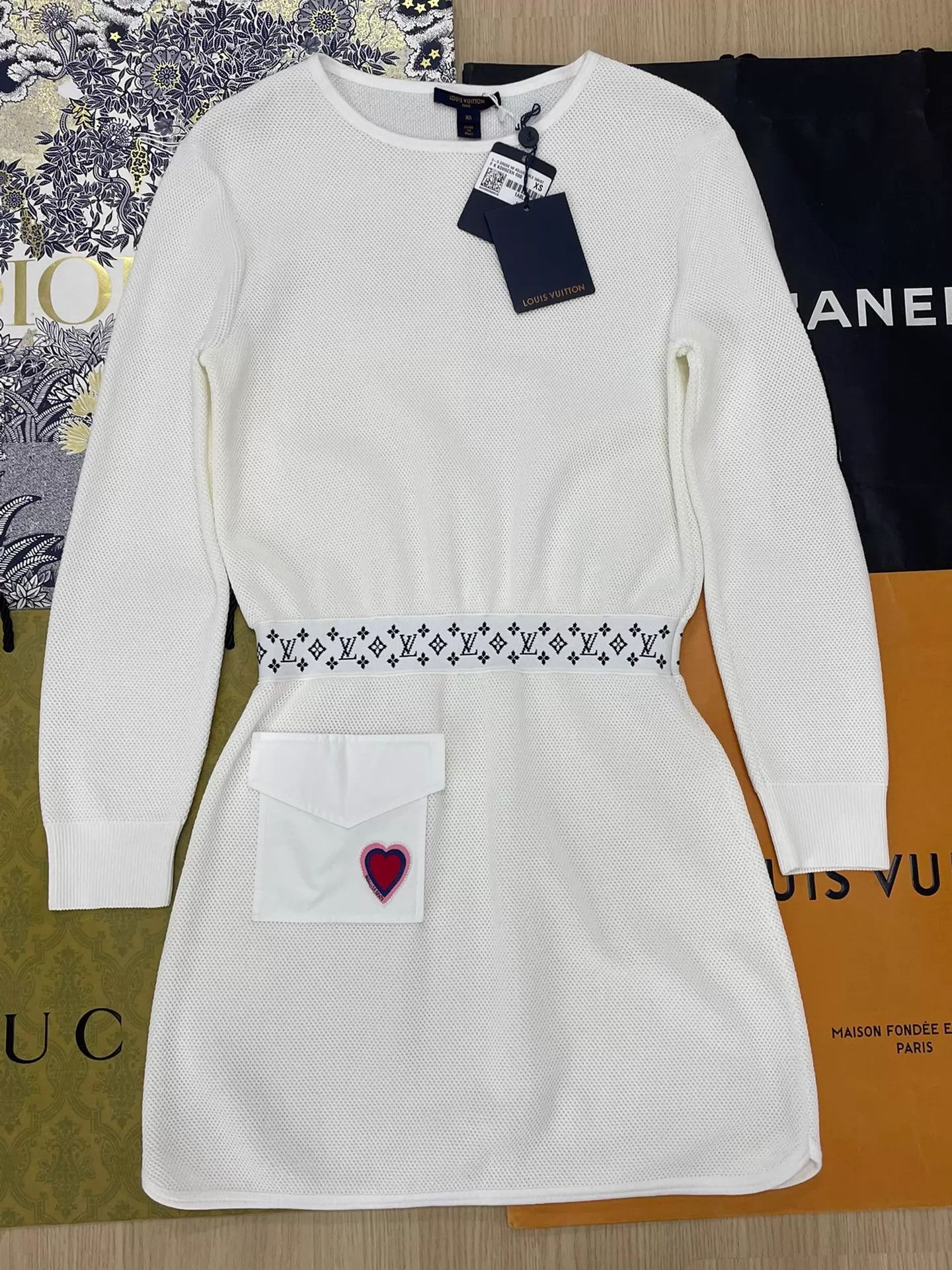 Louis Vuitton LV Poker Print White Long Sleeve Dress XS New Size XS / US 0-2 / IT 36-38 - 1 Thumbnail