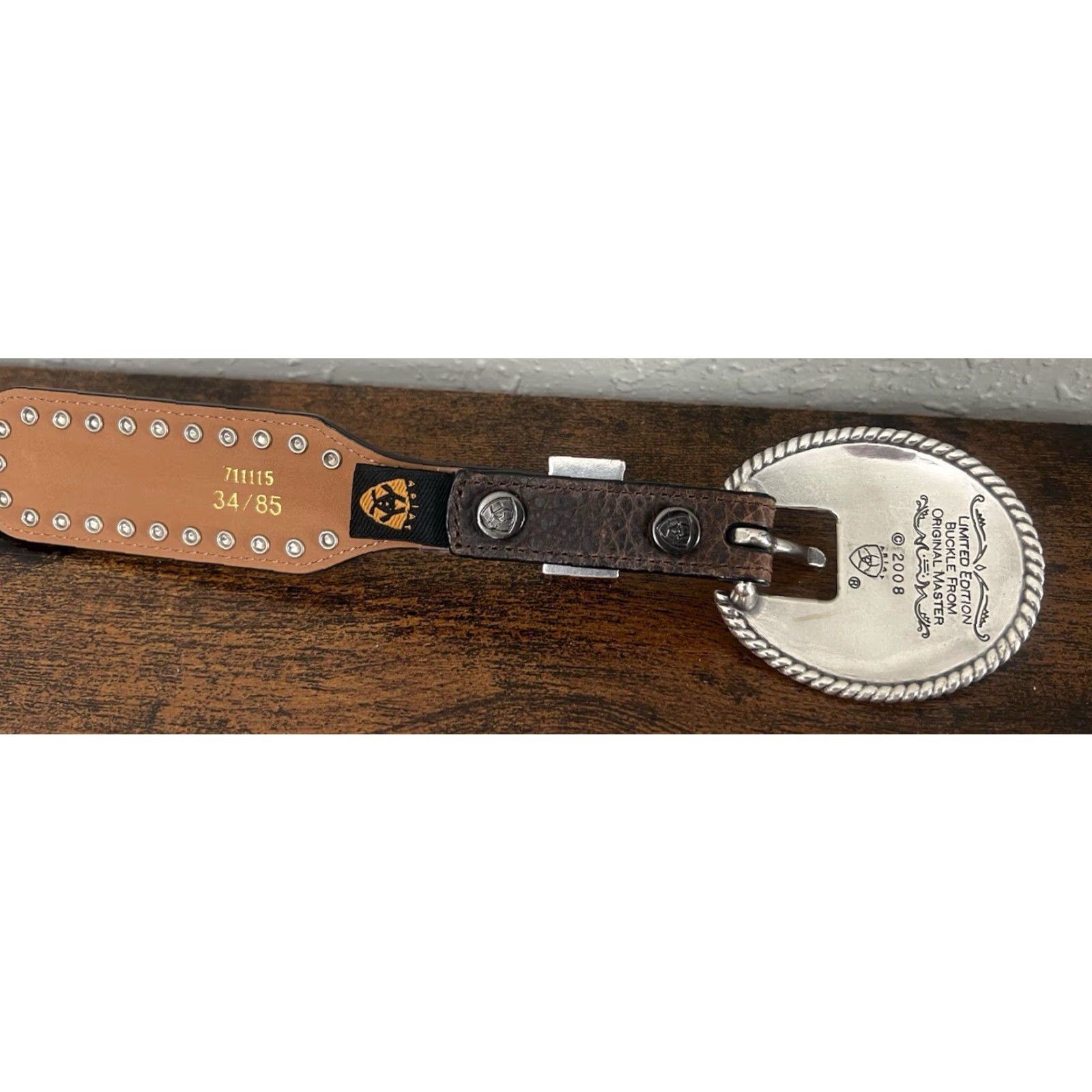 Ariat Ariat Belt Western Leather Blue Rhinestone Studded Buckle Silver 41” Adjustable Mens/Womens M Brown Cowgirl Country of Origin China Size ONE SIZE - 6 Thumbnail