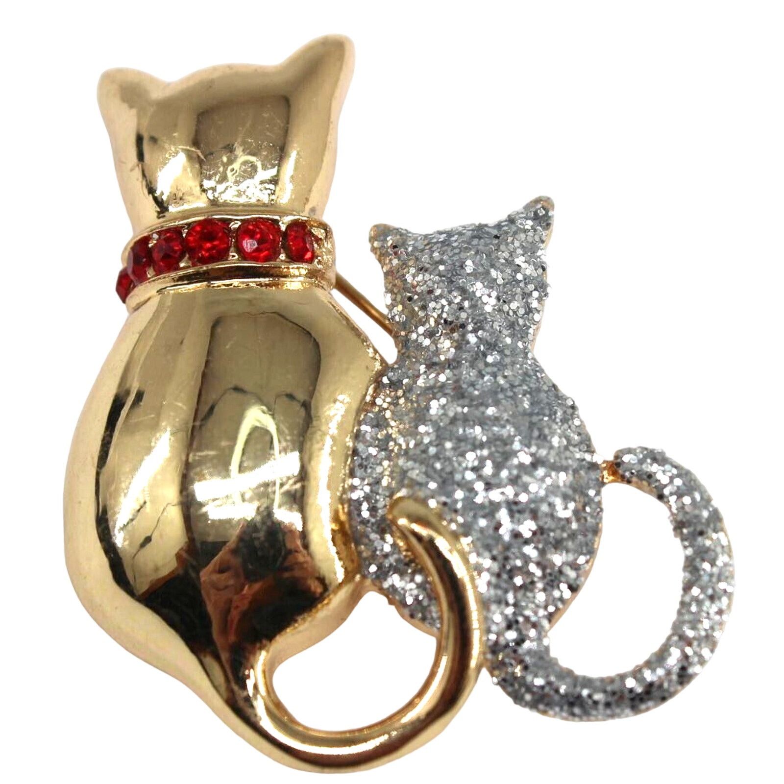 Other Vintage 2 Cats Kitten Rhinestone Brooch • Gold & Silvertone Size ONE SIZE - 1 Thumbnail