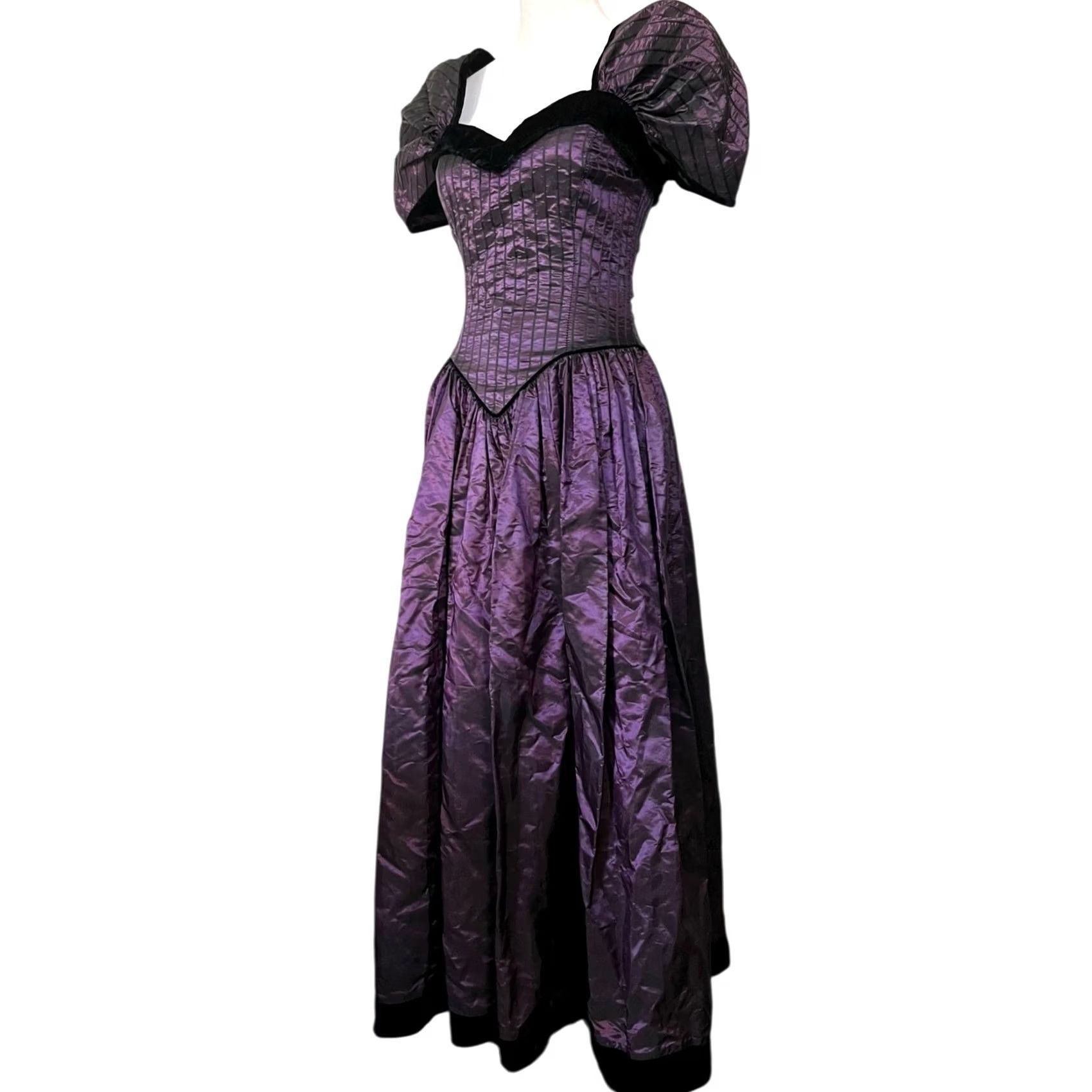 Vintage VINTAGE Barboglio Cristina Jan Prom Dress Sz 8 Purple Taffeta 80s Puffy Sleeve Ball Gown Womens Size M / US 6-8 / IT 42-44 - 3 Thumbnail