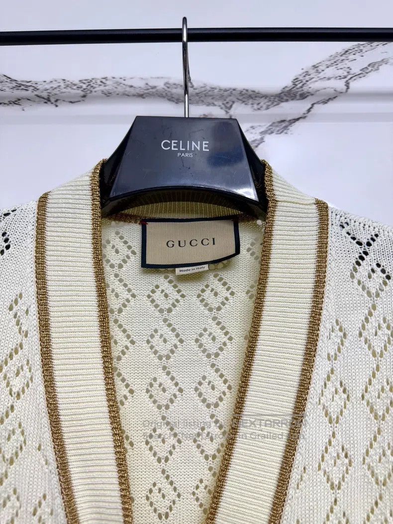 Gucci Guicci Beige diamond knitted cardigan Size S / US 4 / IT 40 - 2 Thumbnail