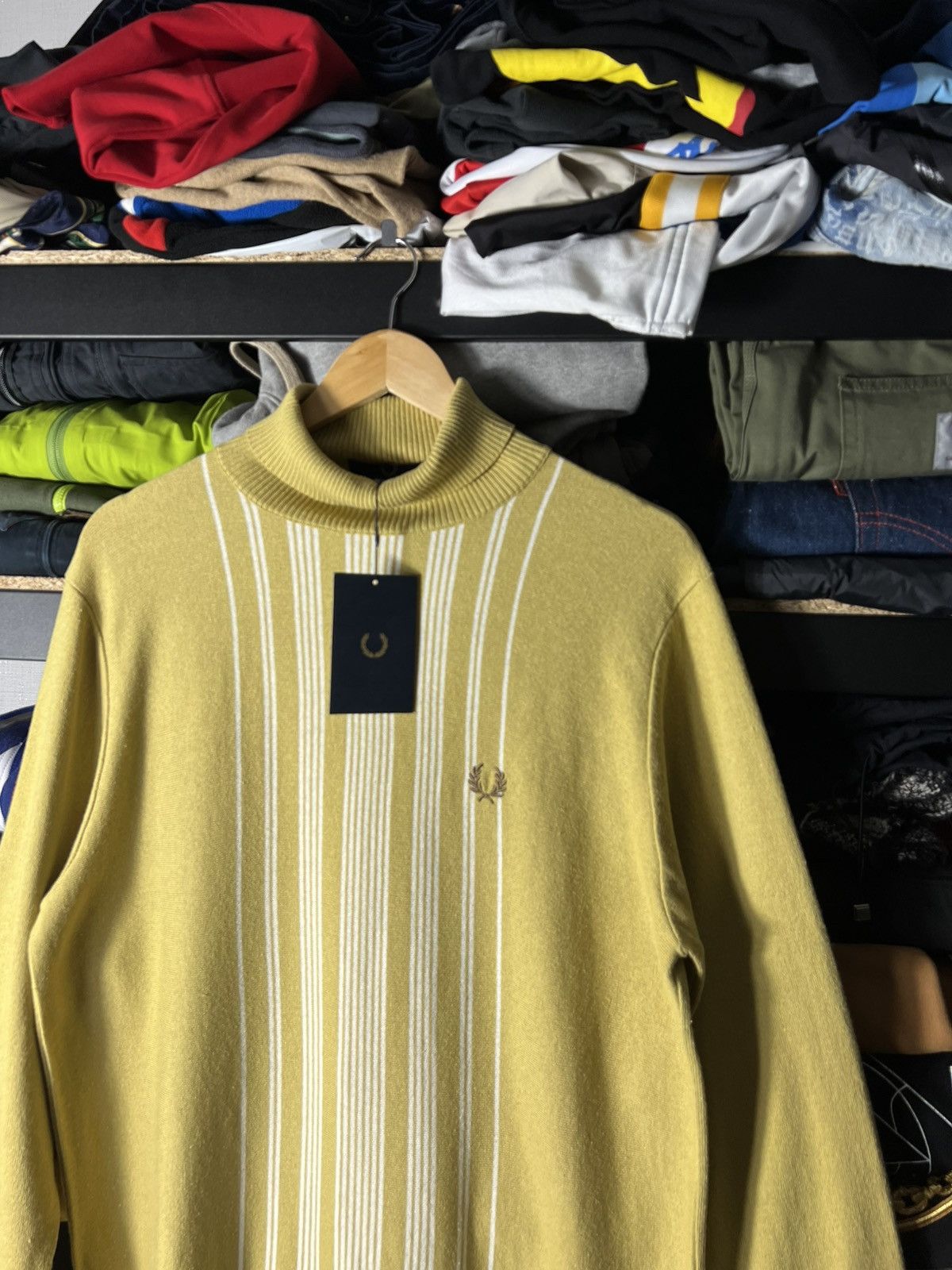 Fred Perry 🟡 Fred Perry Reissues Stripe Roll Neck Sweater 1964 Gold 🧶 Size US L / EU 52-54 / 3 - 6 Thumbnail