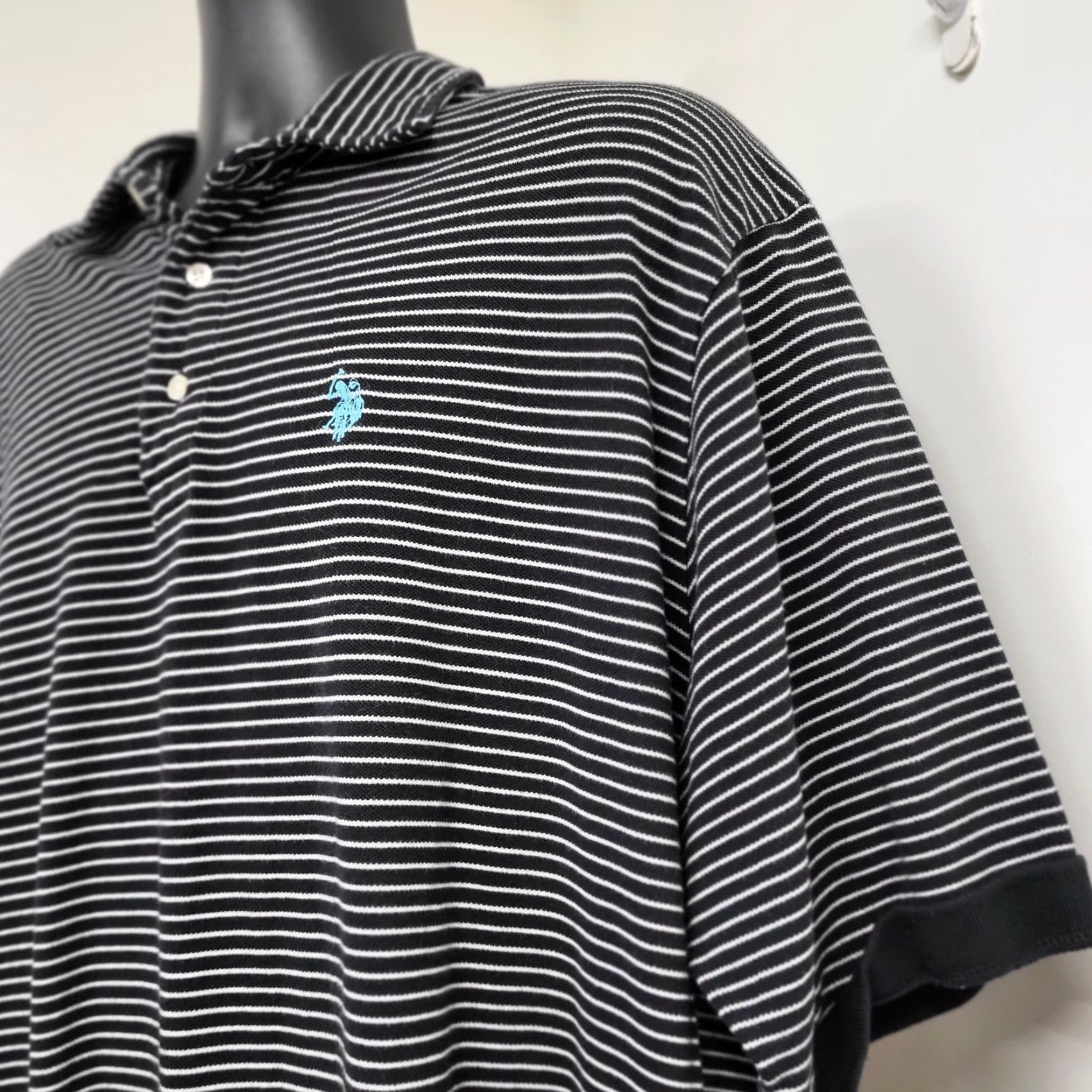 Vintage U.S. Polo Assn Shirt Men 3XLT Black White Striped Polo Tall Short Sleeve Polo Shirt Regular Fit Mens Size US XXL / EU 58 / 5 - 2 Thumbnail