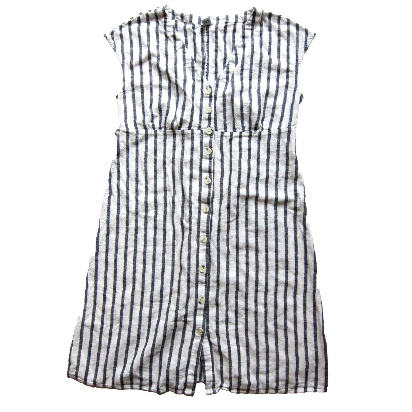Old Navy Old Navy Linen Black White Stripe V-Neck Button Up Cap Sleeve Sheath Dress Small Size S / US 4 / IT 40 - 2 Thumbnail