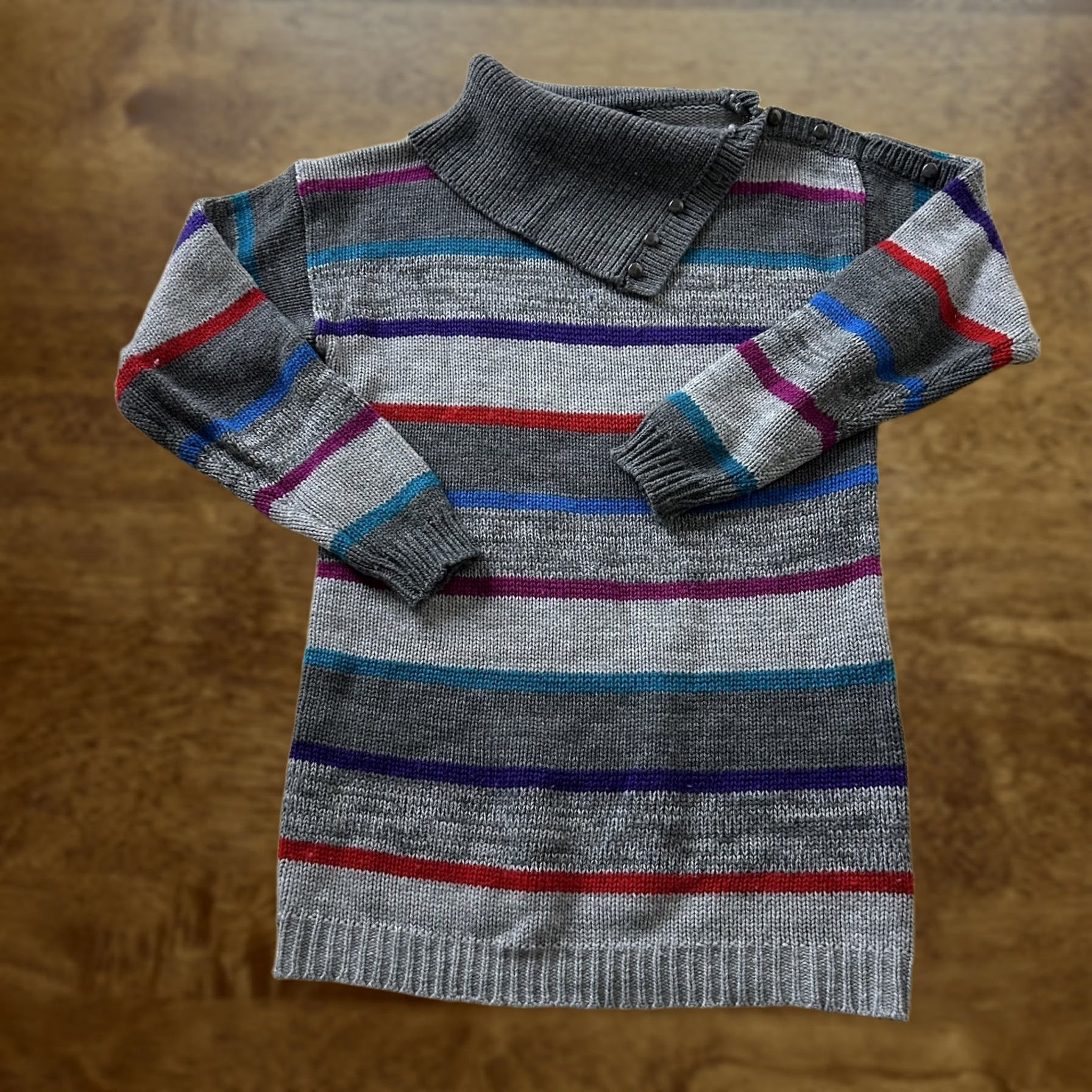 Vintage VINTAGE Gitano Sweater Dress Womens Large Gray Striped Cowl Neck Long Sleeve Size L / US 10 / IT 46 - 1 Thumbnail