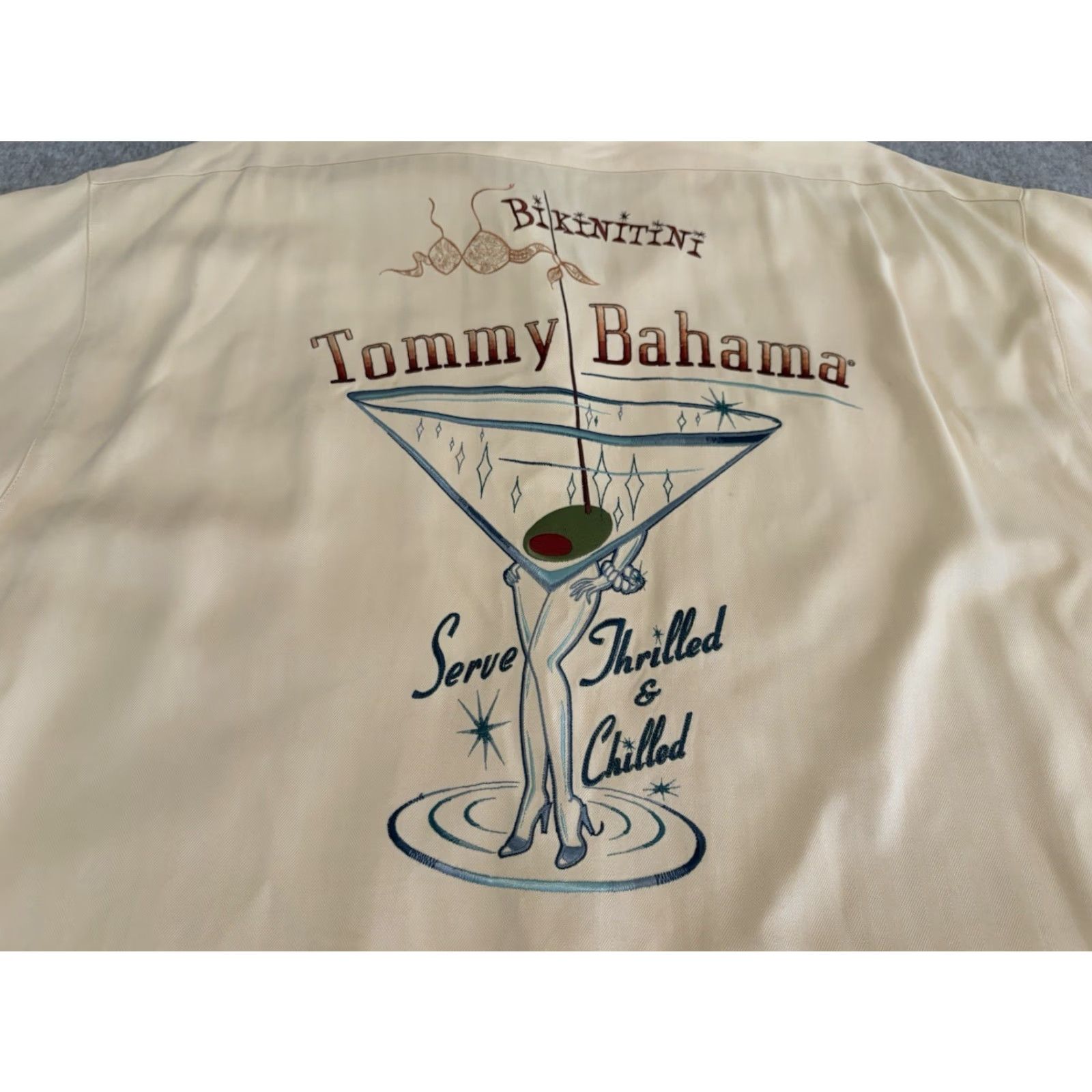 Tommy Bahama Tommy Bahama Silk Embroidered Shirt Bikinitini Cocktail Mens XL Ivory Short Sleeve Button-Up Size US XL / EU 56 / 4 - 2 Thumbnail