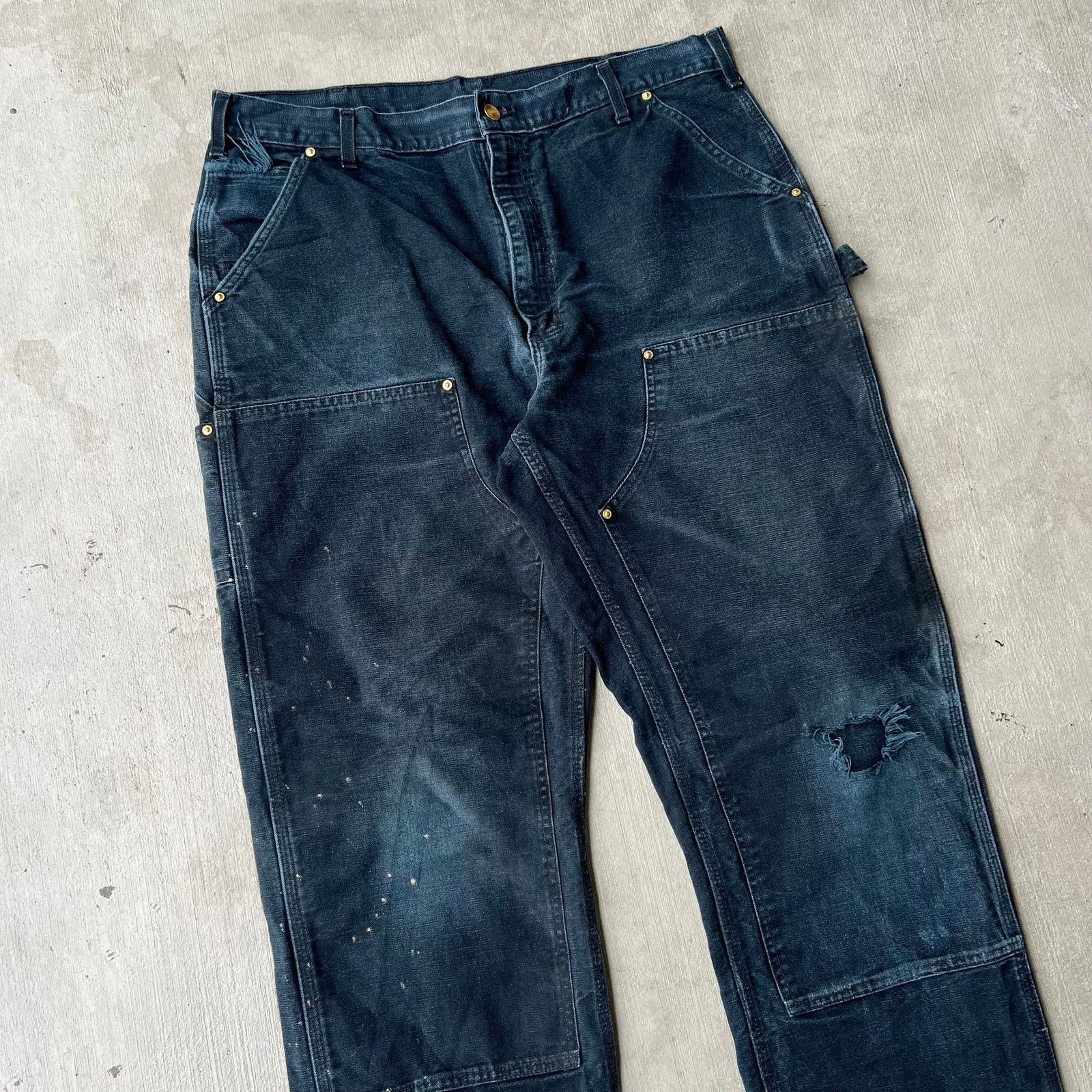 Carhartt × Vintage Carhartt faded black double knee work wear carpenter pants Size US 37 - 2 Thumbnail