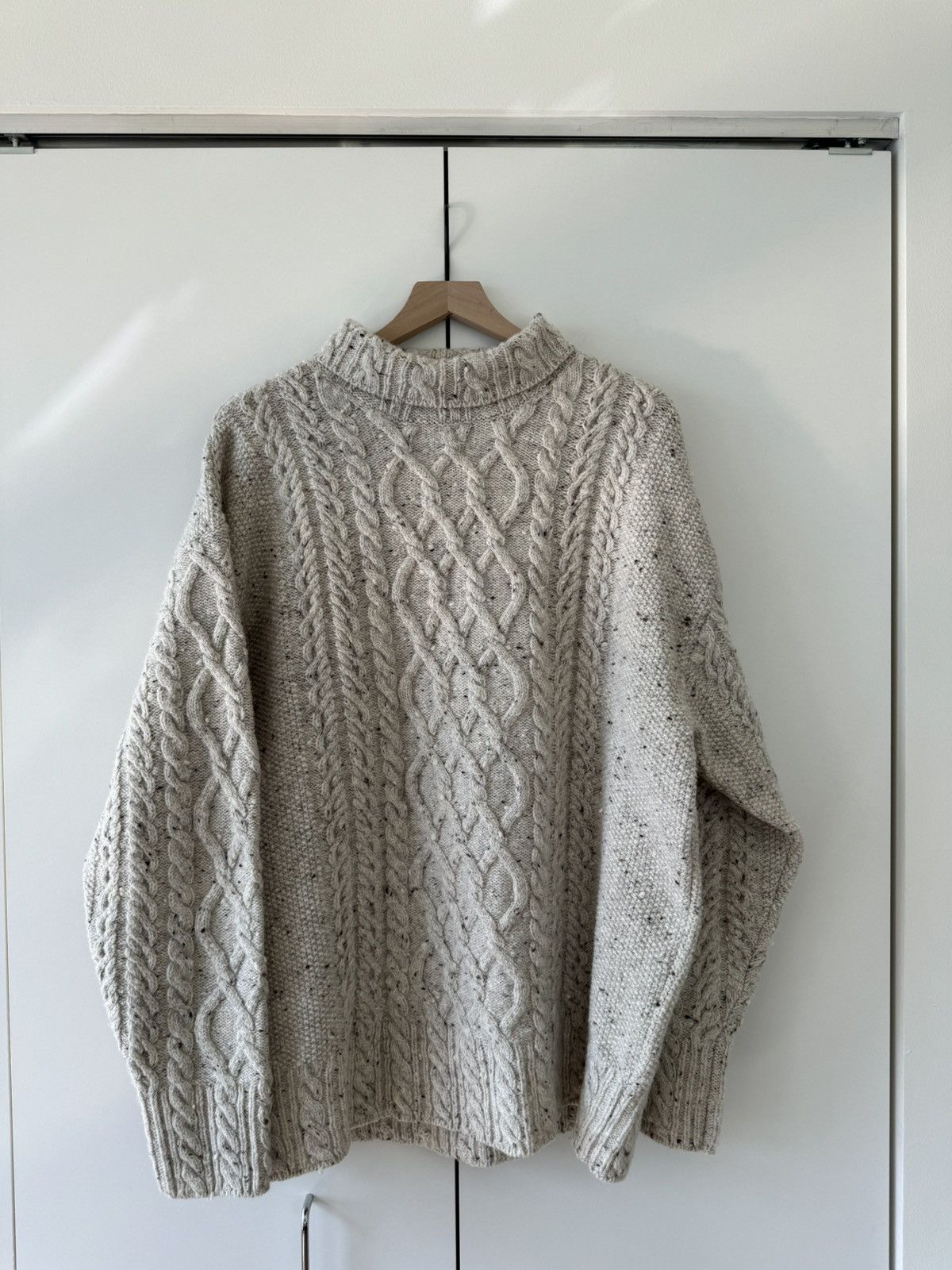 Auralee Wool Baby Alpaca Nepped Cable Knit Turtleneck Mix Ivory 5 