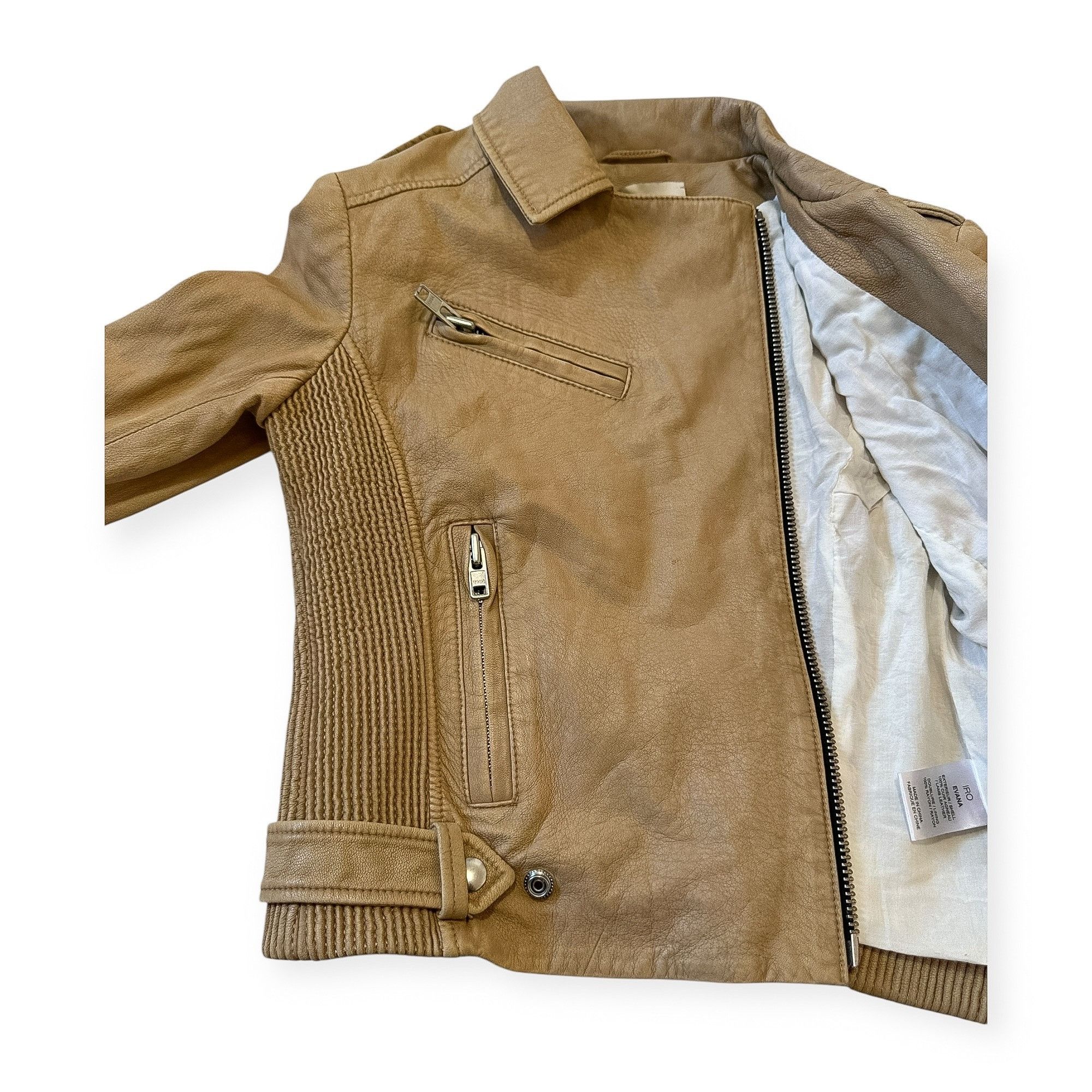 Iro IRO Evana Double Zip Leather Biker/Moto Jacket in Beige, Si Size XS / US 0-2 / IT 36-38 - 8 Thumbnail