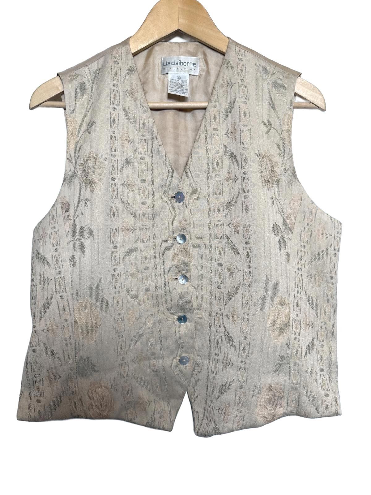 Other Vintage Liz Claiborne Beige Floral Pattern Button-Up Vest Size L / US 10 / IT 46 - 2 Thumbnail