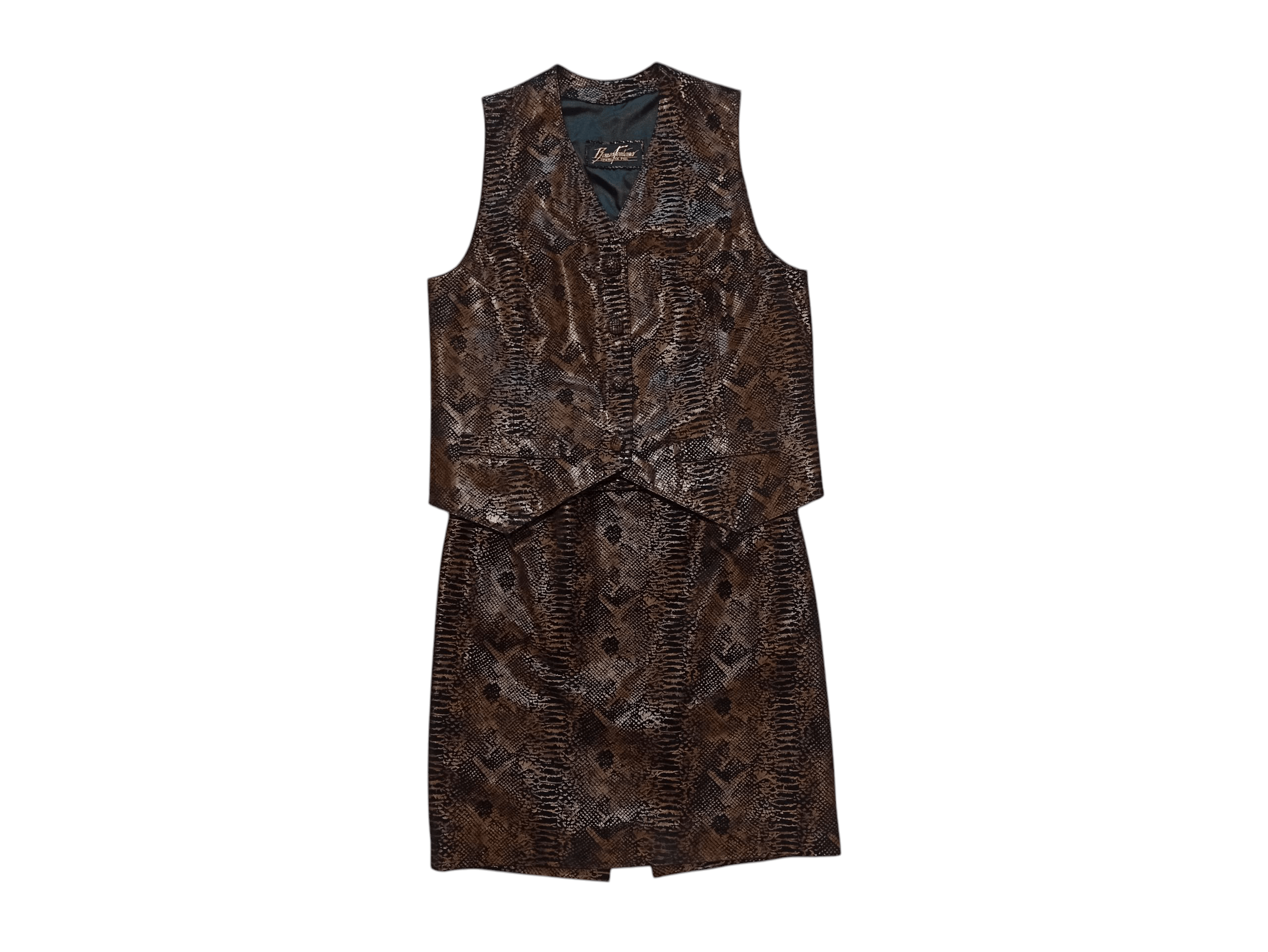 Designer Rare Bauza Fontana Snake Print Leather Vest Skirt Set Size 34" / US 12 / IT 48 - 2 Thumbnail