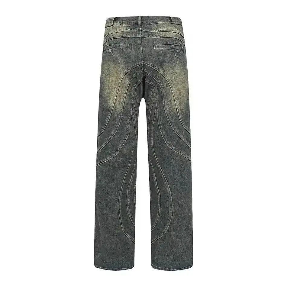 Japanese Brand Patchwork Design Washed Trendy Graffiti Straight Jeans Size US 34 / EU 50 - 5 Thumbnail