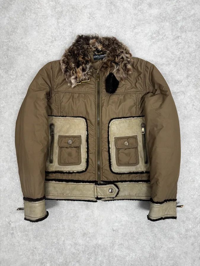 Dolce & Gabbana 2000s Dolce & Gabbana Olive Green Nylon Lambskin Leather Jacket Size XS / US 0-2 / IT 36-38 - 1 Thumbnail