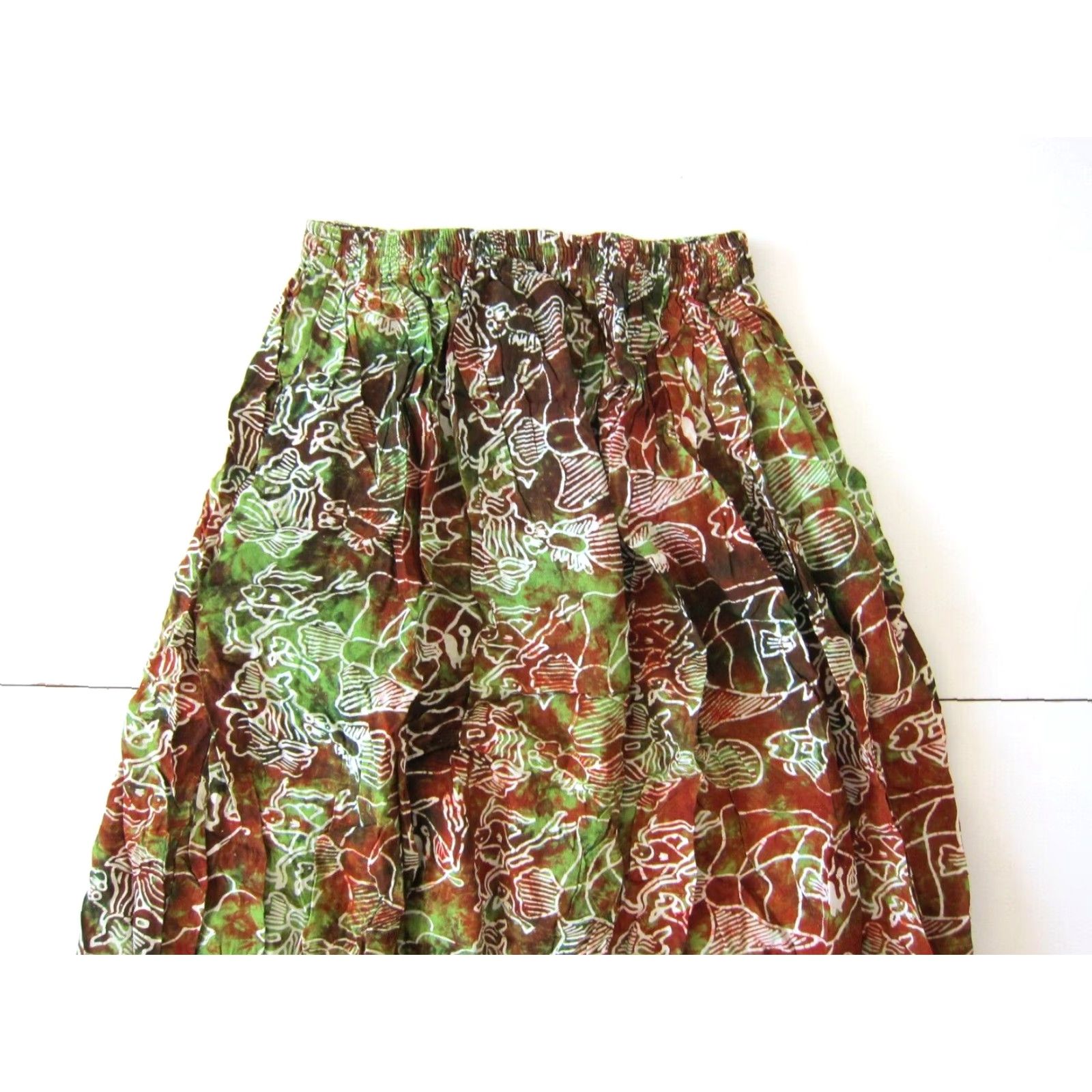 Vintage VINTAGE Gecko California 100% Rayon Green Brown Fish Pocket Long Maxi Skirt S Size 28" / US 6 / IT 42 - 3 Thumbnail
