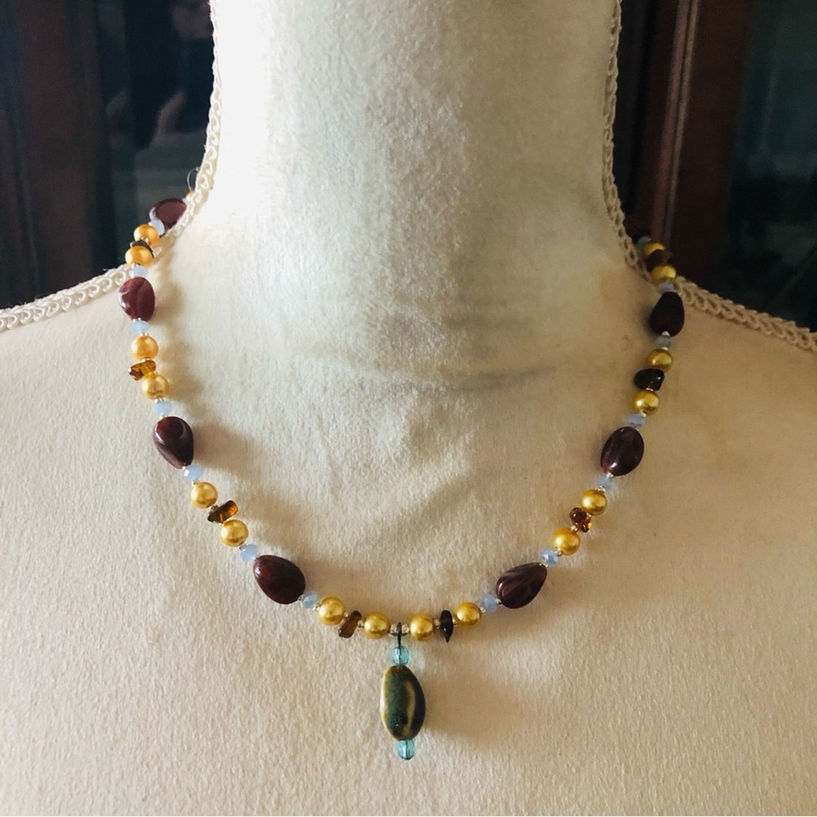Handmade Handcrafted repurpose Czech glass pearl beaded necklace Size ONE SIZE - 2 Thumbnail