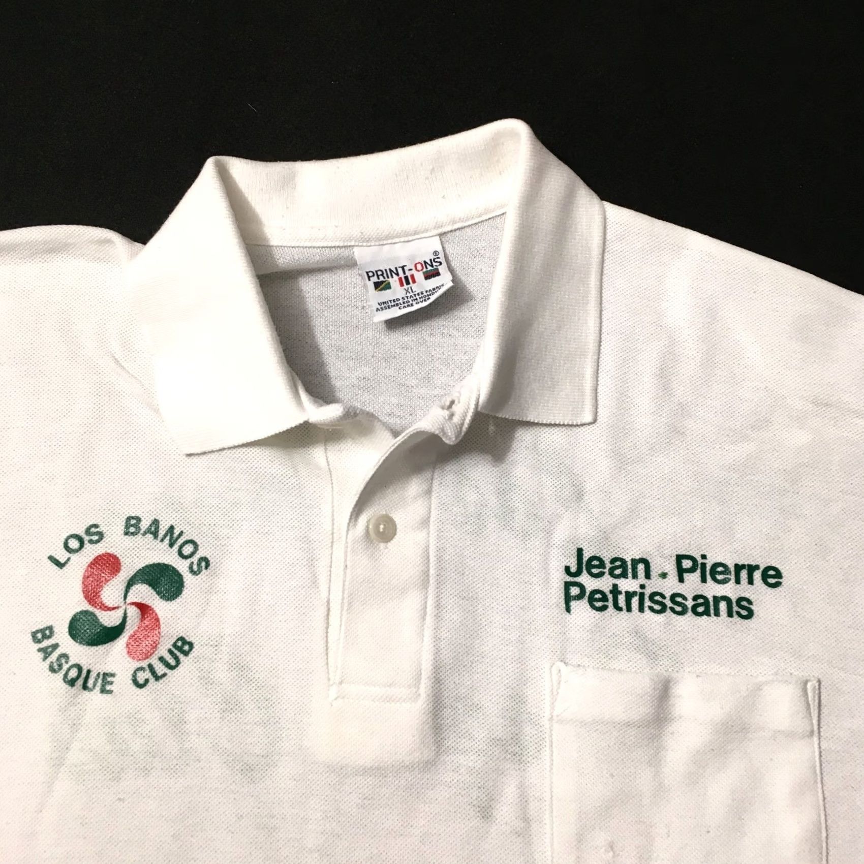 Vintage VINTAGE print ons los banos Basque club polo Shirt XL White Graphic shirt vintage Mens Polo Size US XL / EU 56 / 4 - 2 Thumbnail
