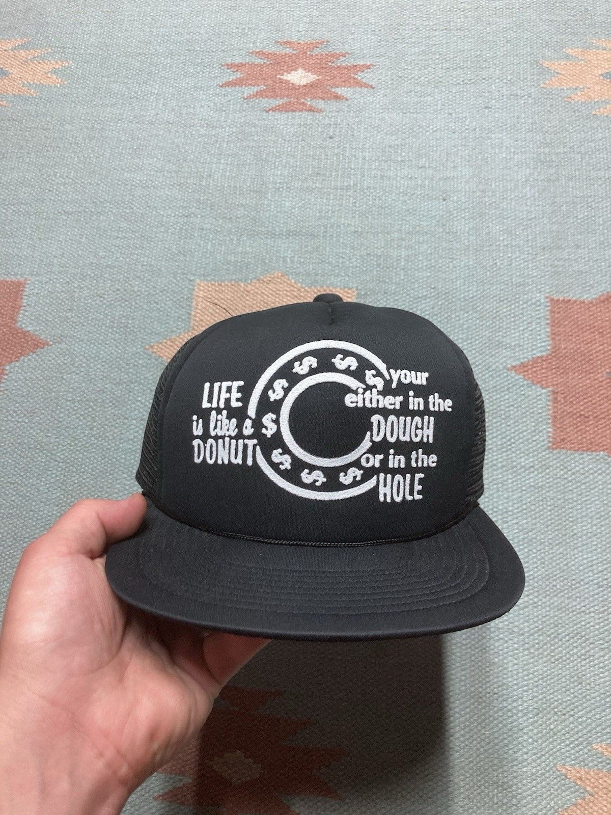 Vintage Vtg trucker hat life is like donut funny joke novelty dough Size ONE SIZE - 2 Thumbnail