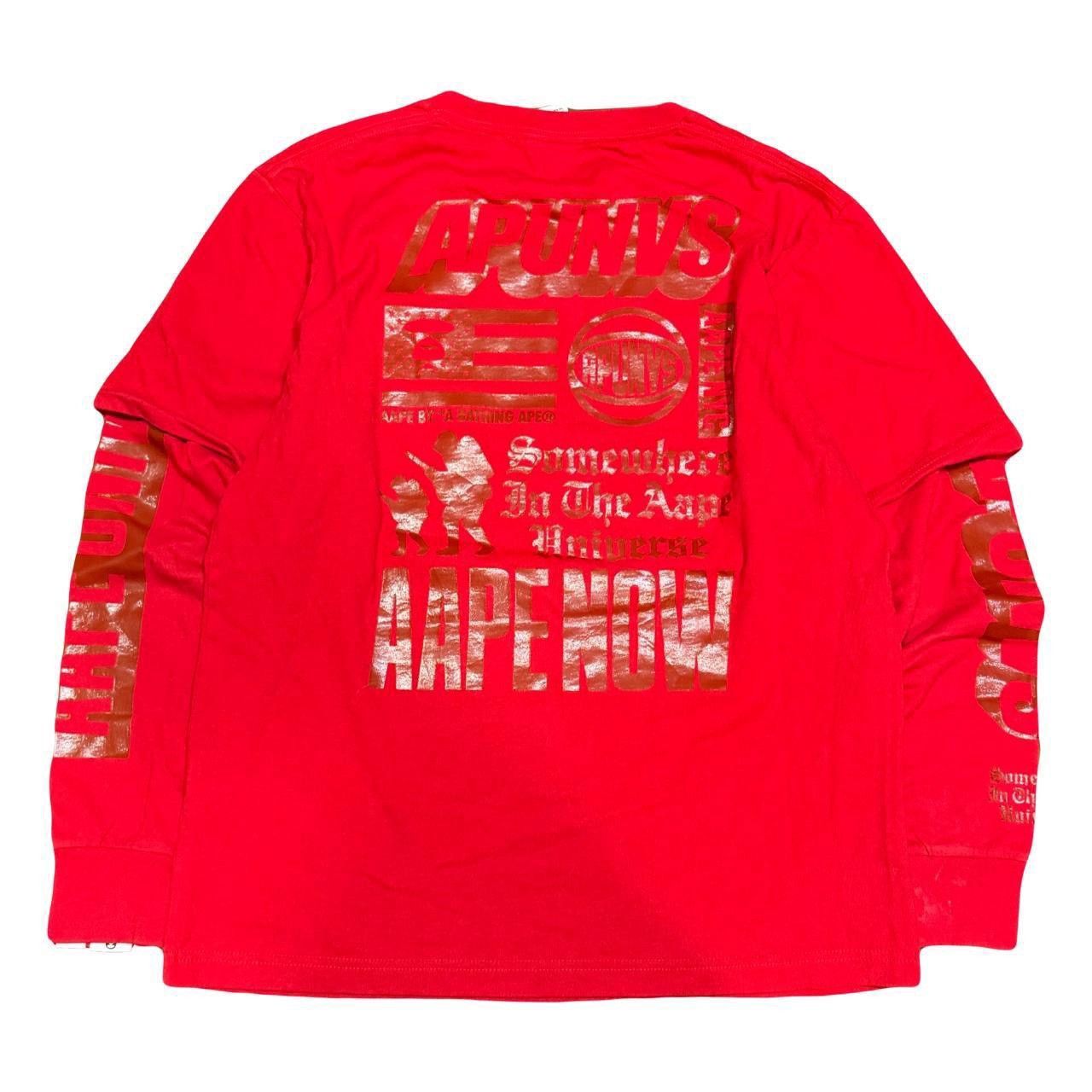 Bape Vintage Aape By A Bathing Ape Layered Red War Long Sleeve Size US M / EU 48-50 / 2 - 2 Thumbnail