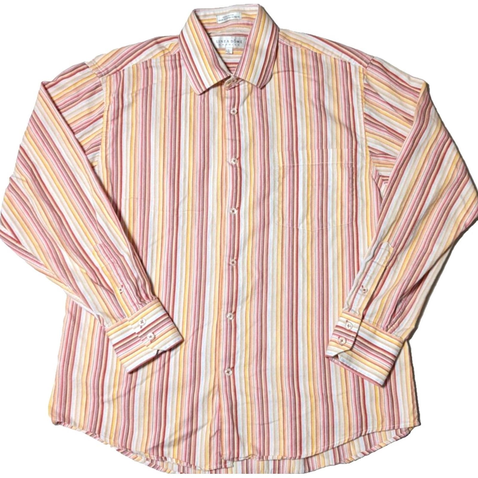 Vintage LINEA DOME CHEMISE Men Large 16 1/2 Red Orange Striped 100% Cotton Button-Up Shirt Size US L / EU 52-54 / 3 - 2 Thumbnail