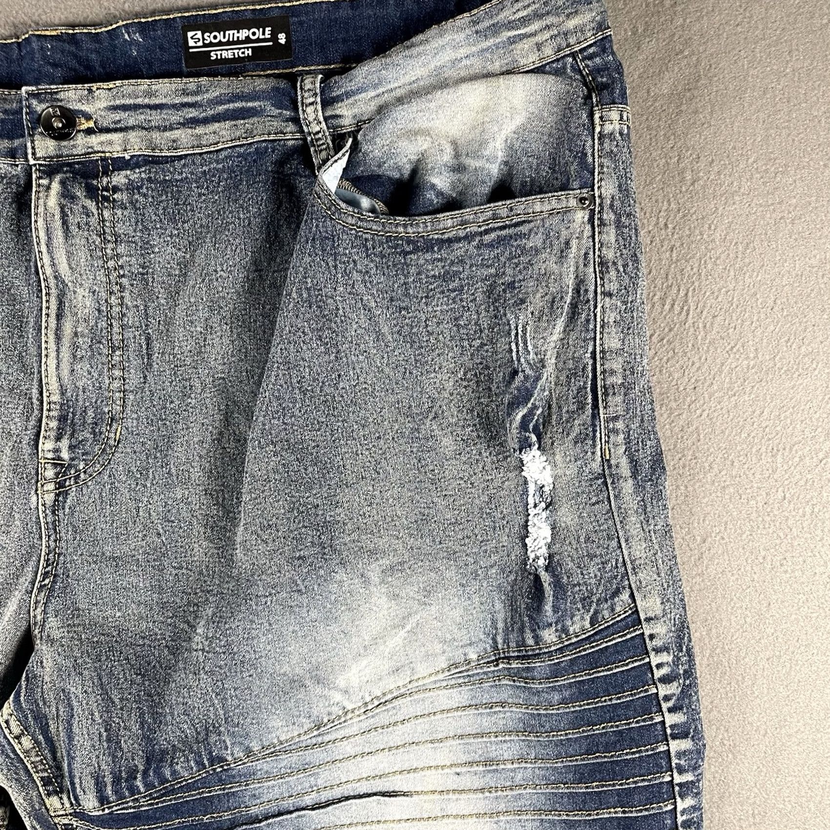 Southpole Southpole Jeans Men's 48 Stretch Acid Wash Distressed Moto 5-Pocket Denim Denim Shirt? Size US 32 / EU 48 - 6 Thumbnail