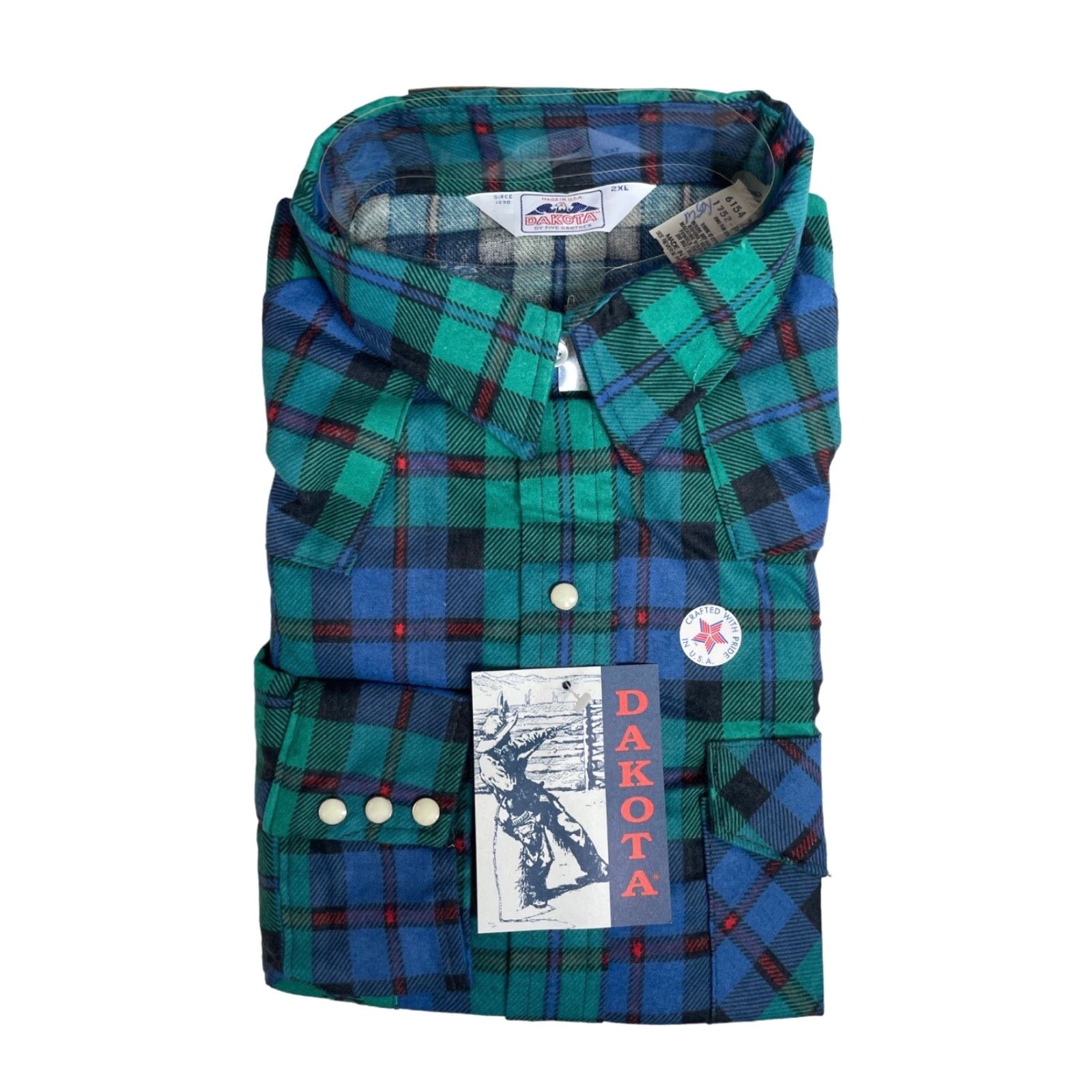 Vintage VINTAGE Five Brother Shirt Dakota Plaid Flannel Mens 2XL NOS NWT USA Made Blue Pearlized Snaps Size US XXL / EU 58 / 5 - 2 Thumbnail