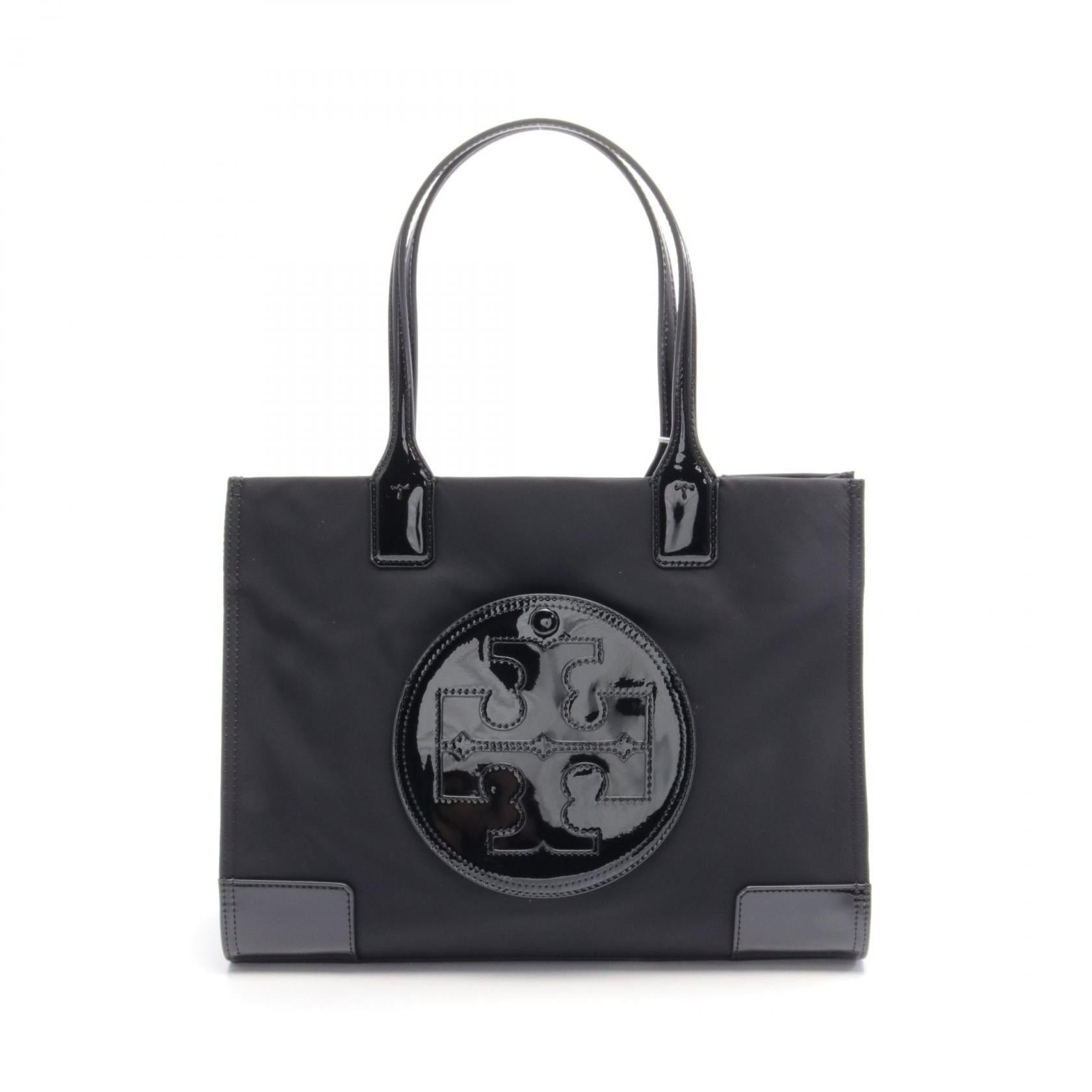 Tory Burch Ella Patent Samll Tote Small Handbag Bag Nylon Enamel Black