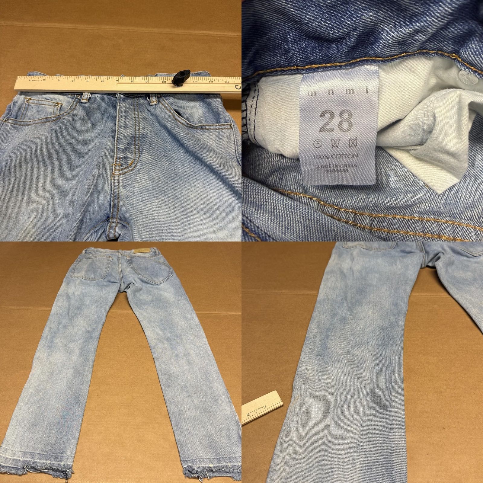 MNML Mnml Jeans Mens 28x31 Blue Light Wash Straight Leg Denim Distressed Raw Hem Size US 28 / EU 44 - 8 Thumbnail